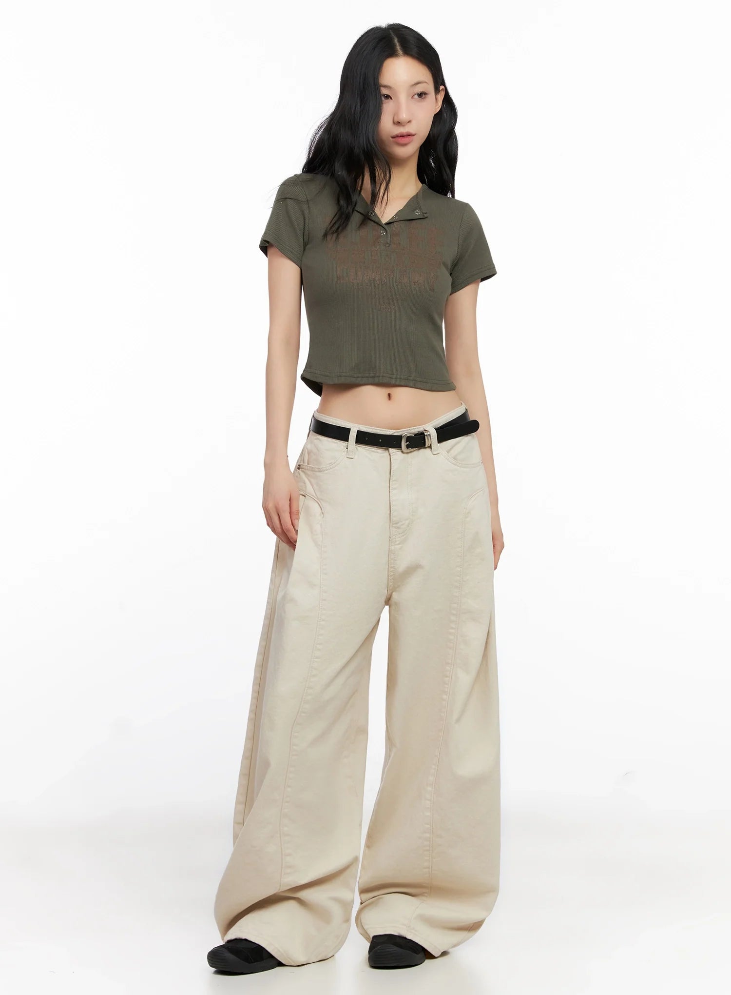 Graphic Snap Collar Crop Tee IG508