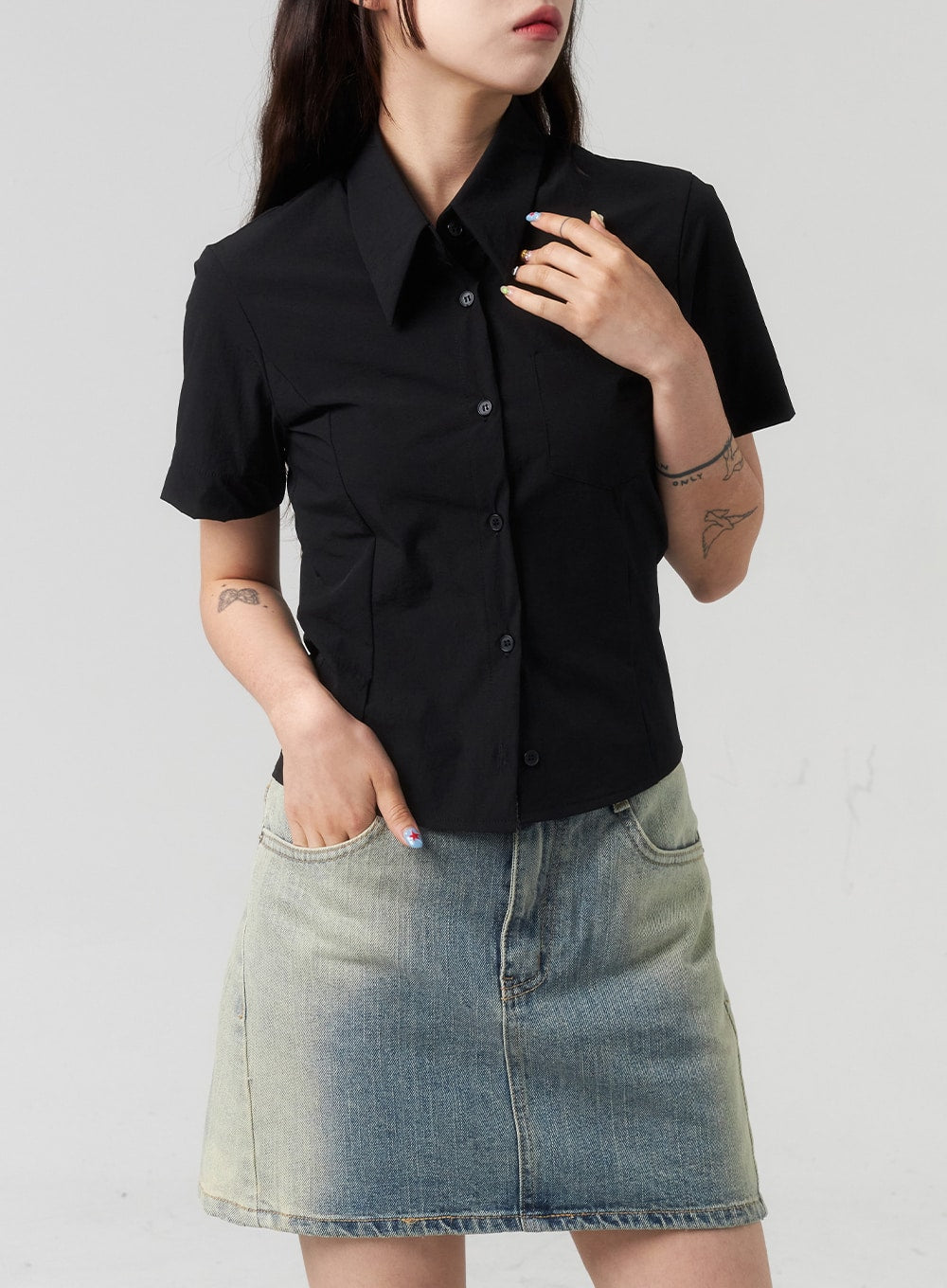 Mid-Rise Denim Mini Skirt CL318