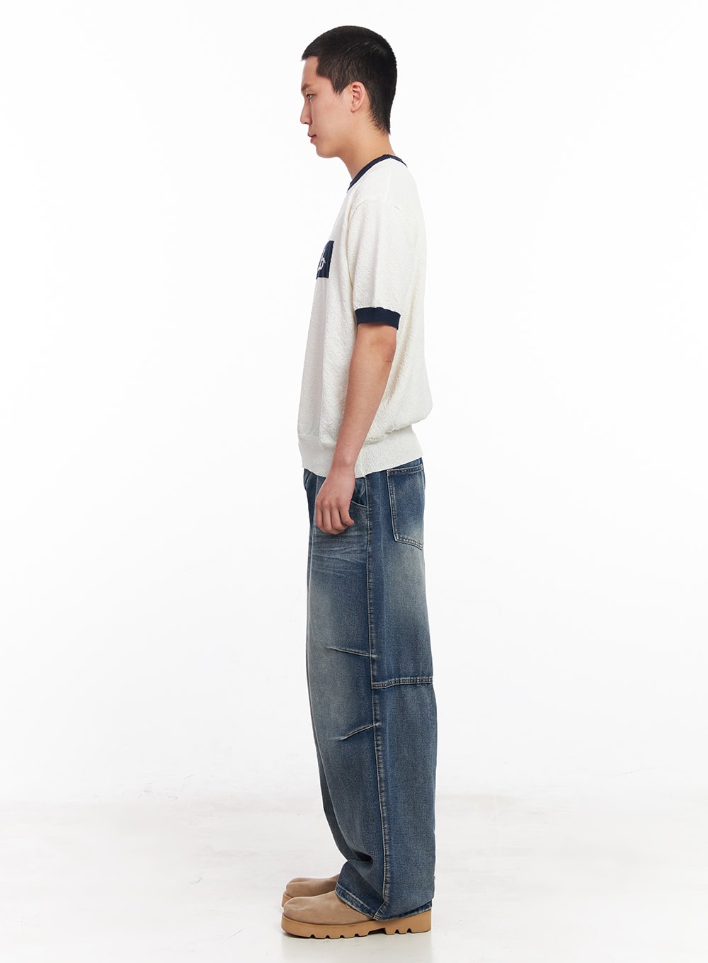 Men's Pintuck Wrinkle Wide-Leg Jeans IU503