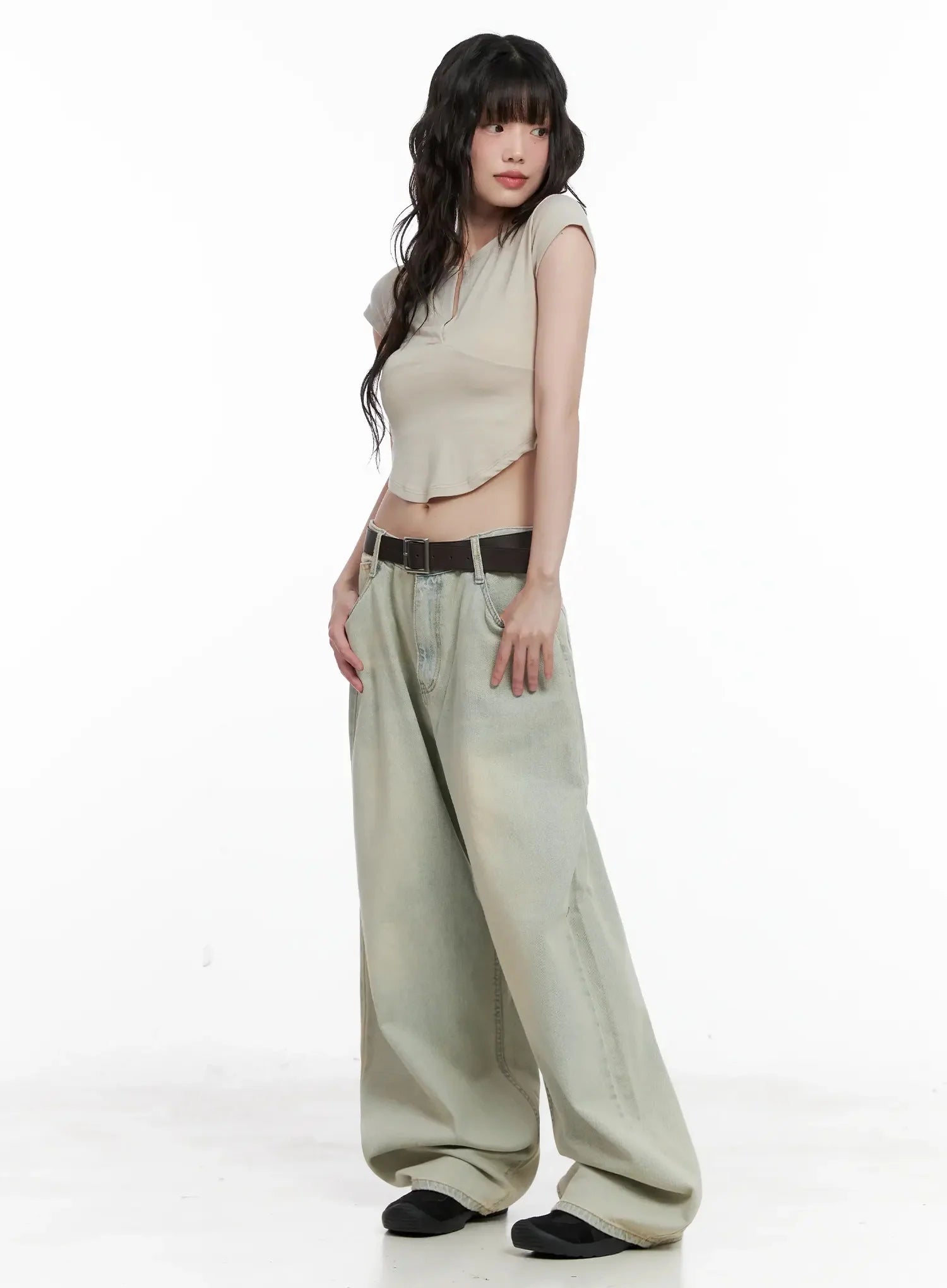 Xiaoting Vintage Style Wide-Leg Denim IL531