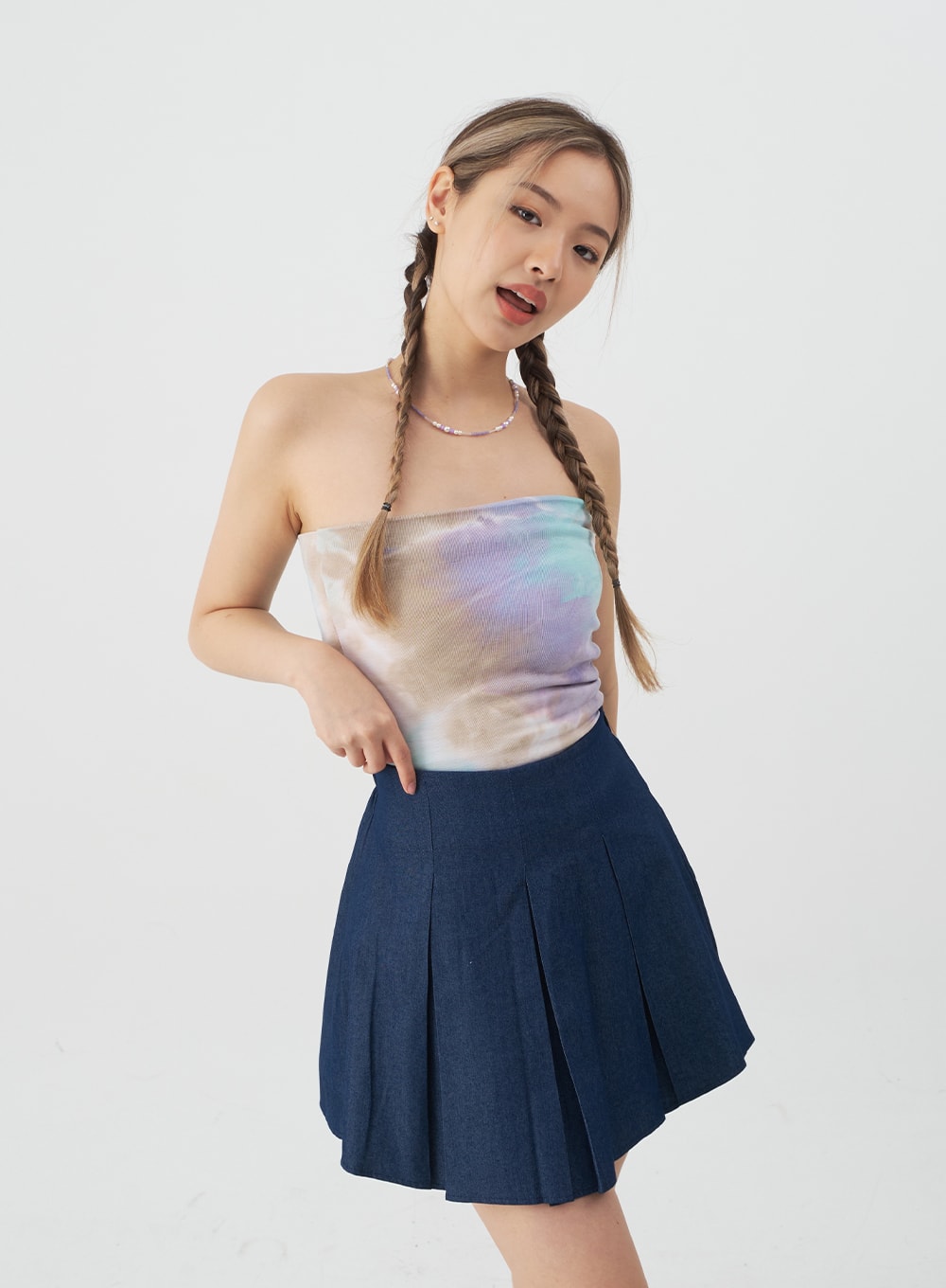 Pleated Denim Mini Skirt CJ08