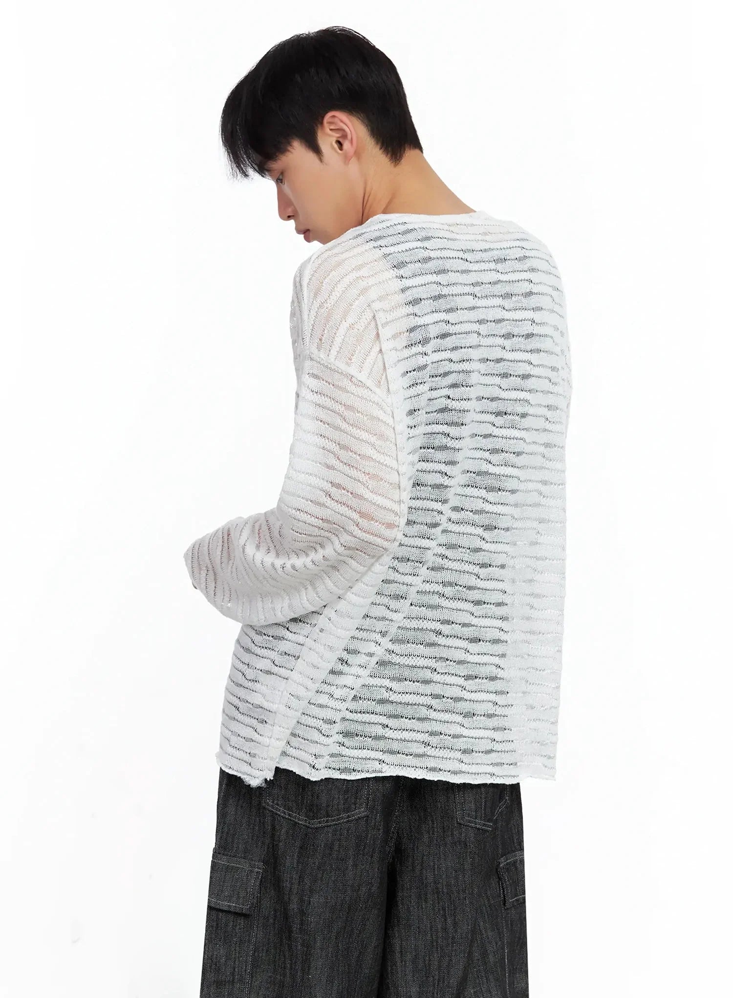 Men's Striped Knit Long-Sleeve Top IL516