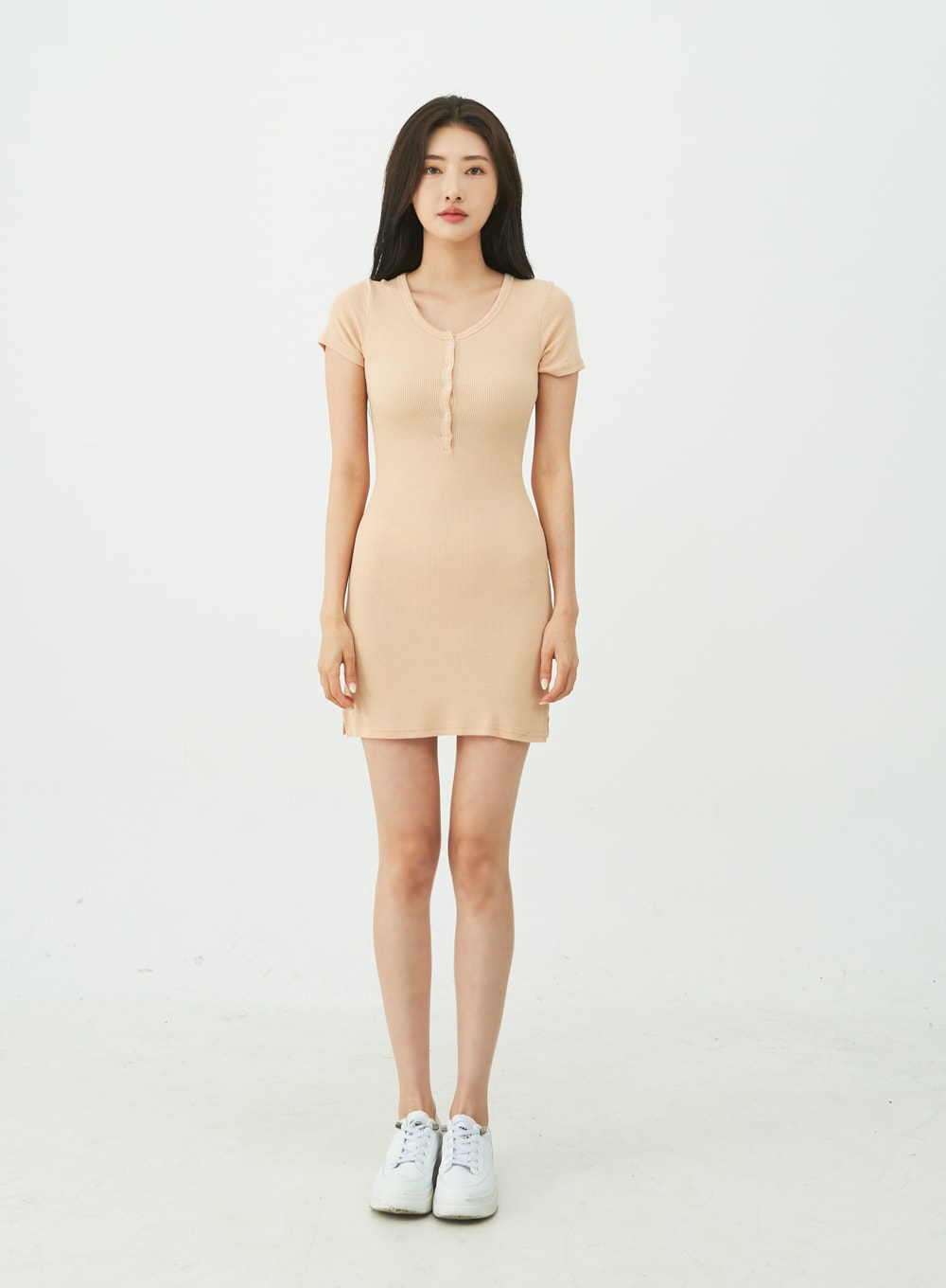 Snap Buttoned Side Slit Bodycon Mini Dress IU11
