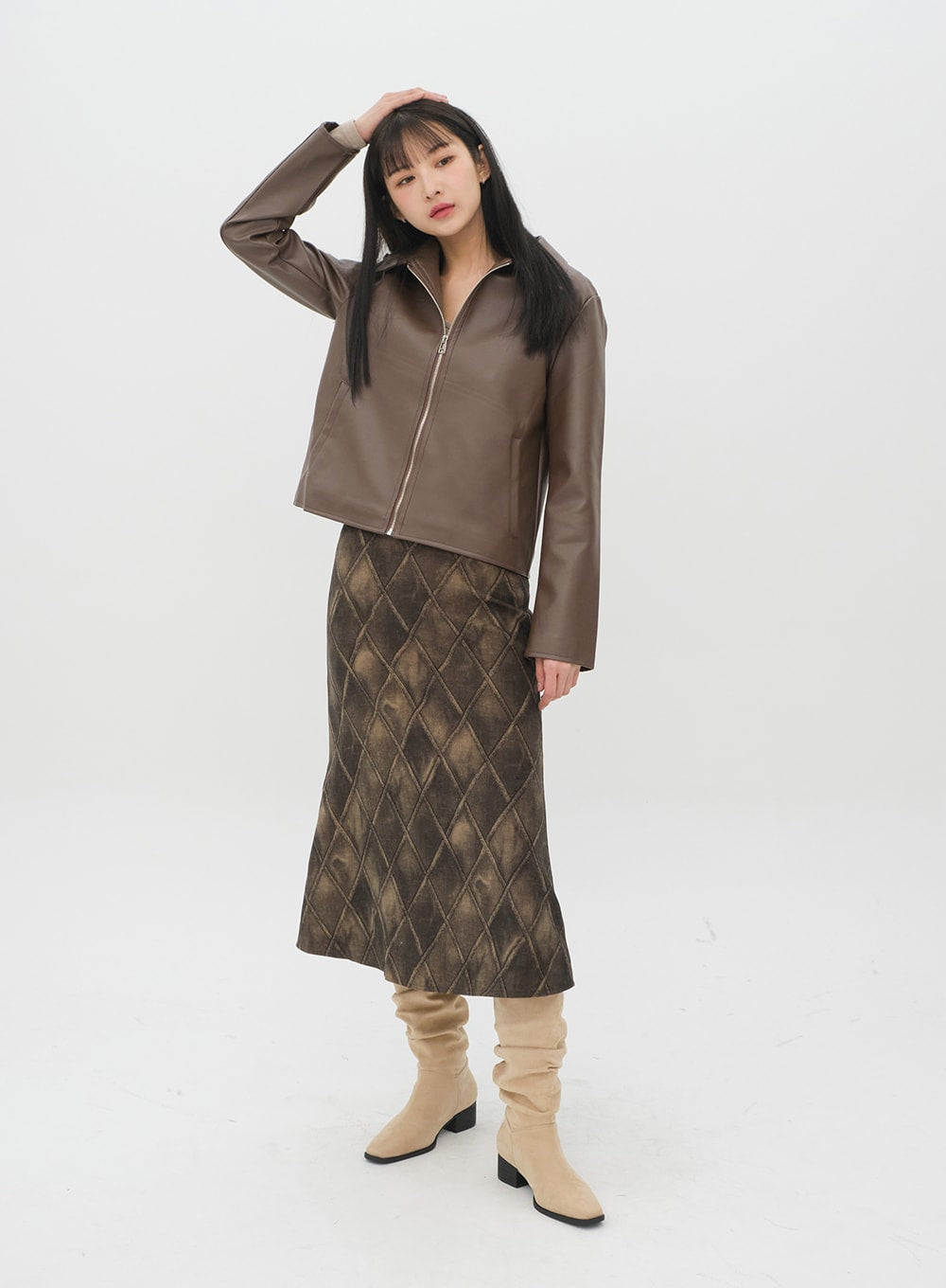 Faux Leather Jacket with Collar C2001