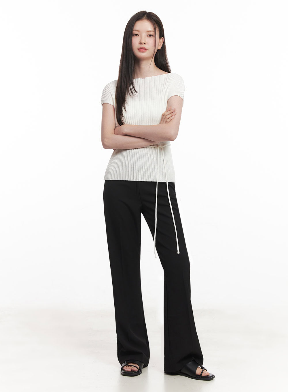 Ribbed String Knit Top IY508