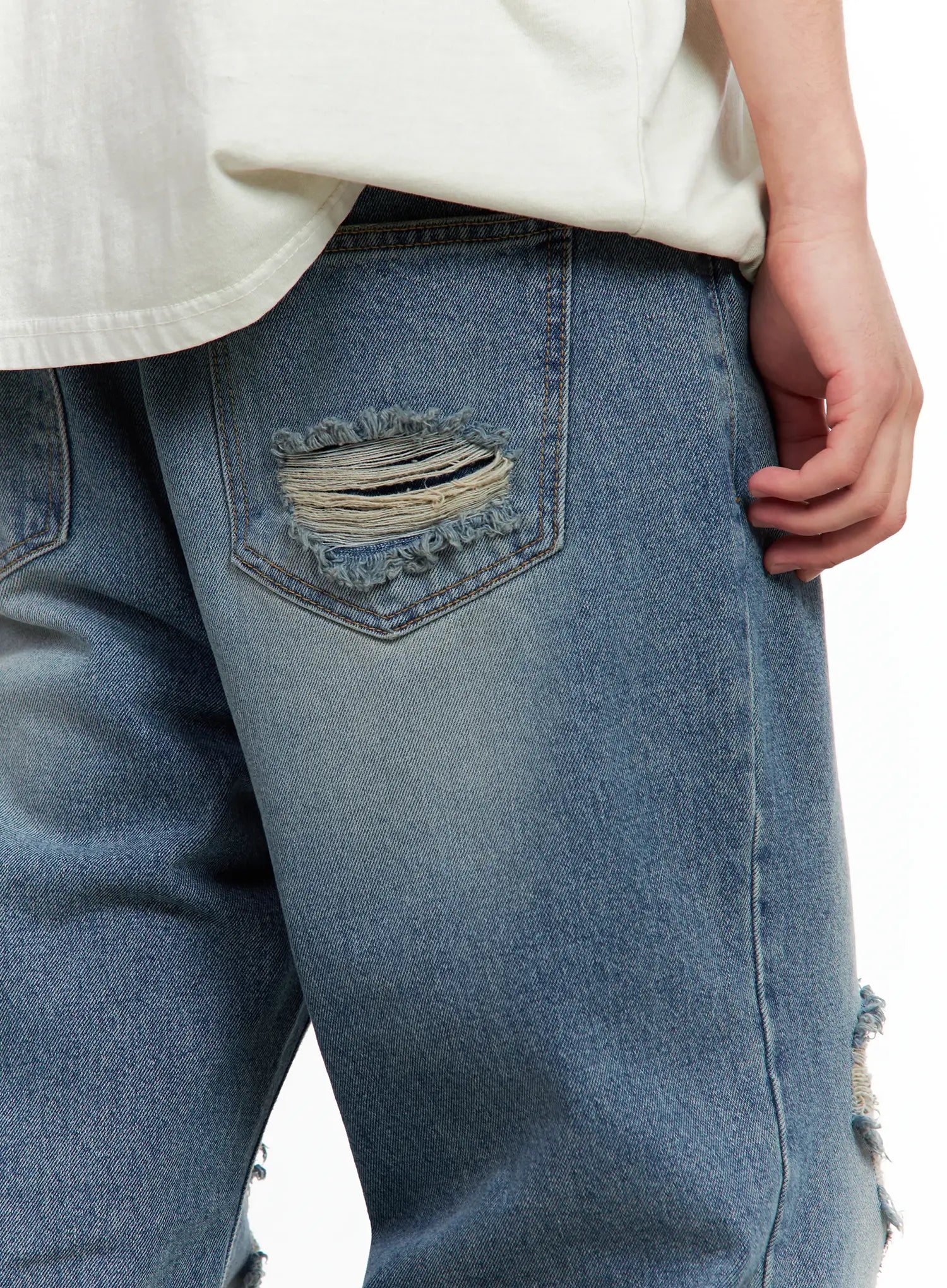 Men's Distressed Wide-Leg Denim Pants IL511