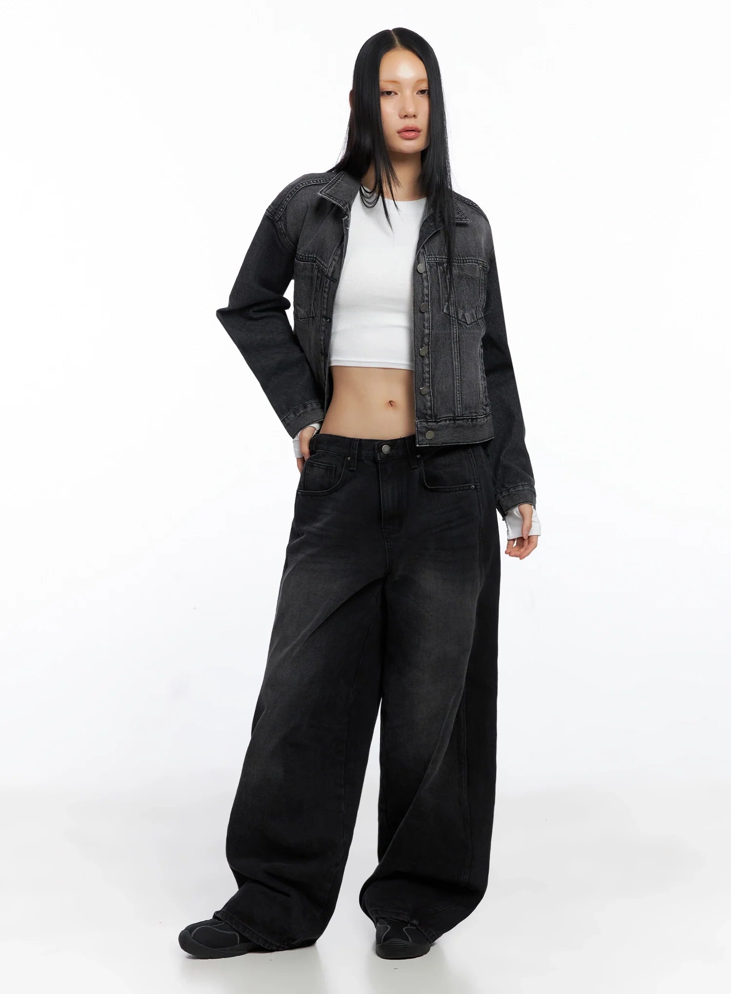 Goffel Side Belt Washed Wide Denim Pants CO517