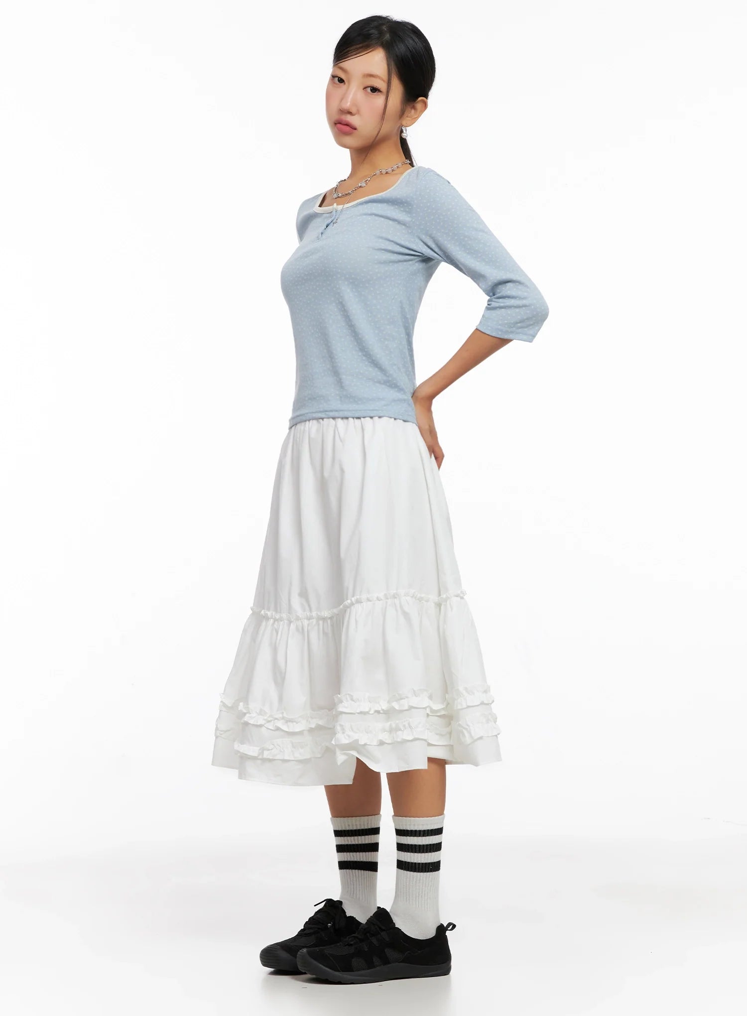 Ruffle Layered Midi Skirt IG527