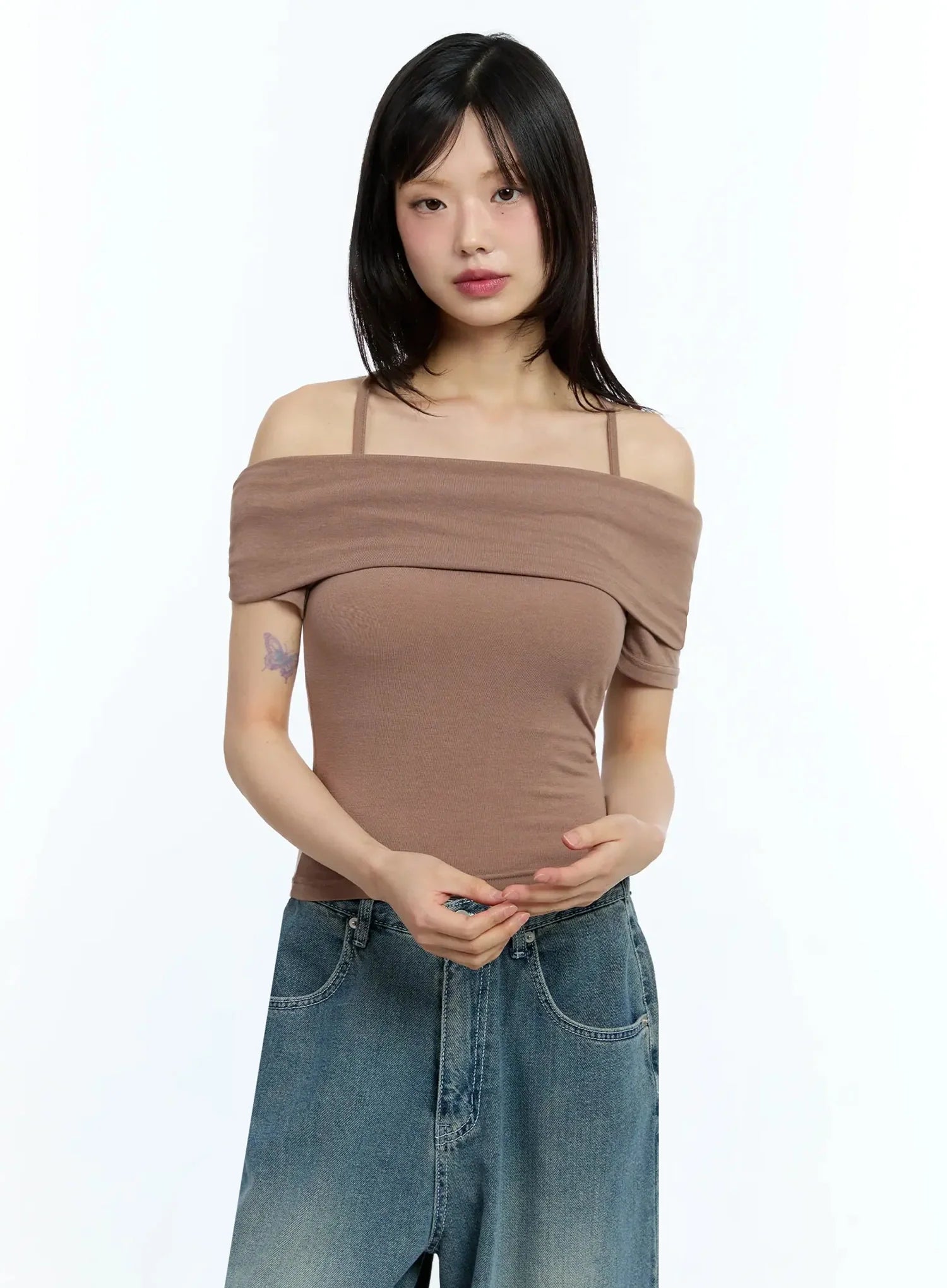 Shirred Off-Shoulder Short-Sleeve Tee IU525