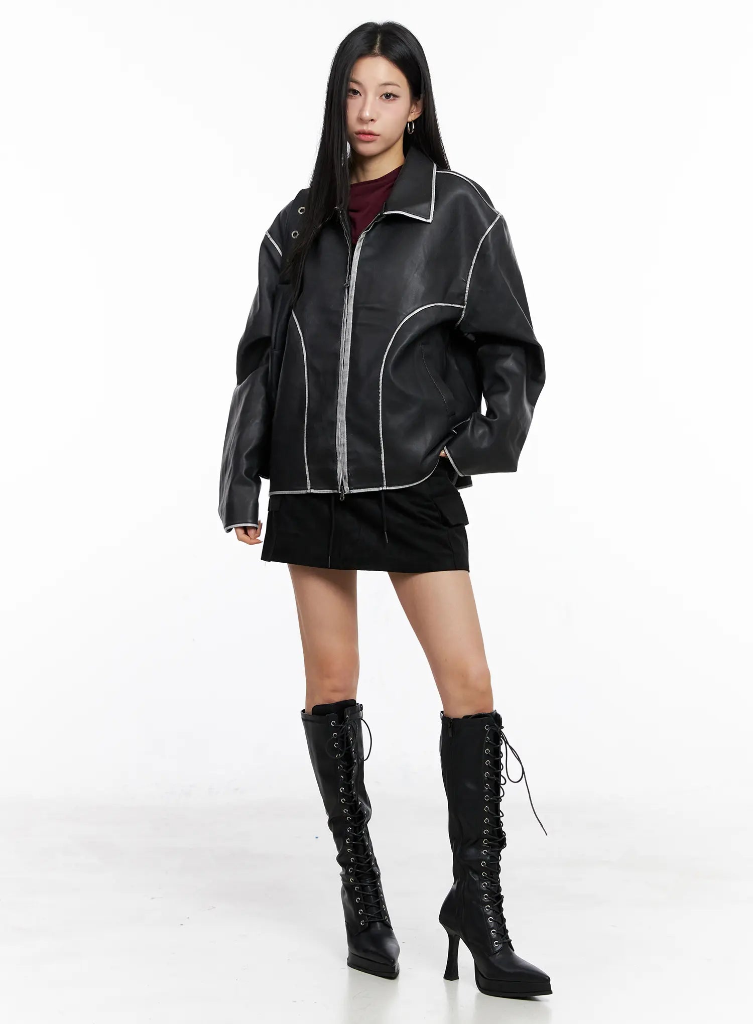Oversized Faux Leather Jacket CC1109