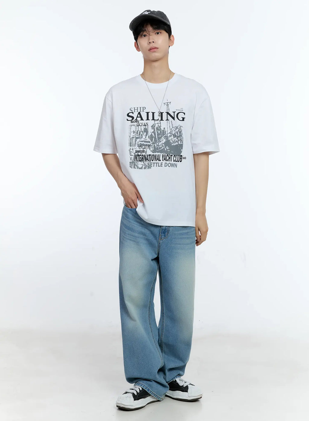 Men's Washed Wide-Leg Jeans IL529