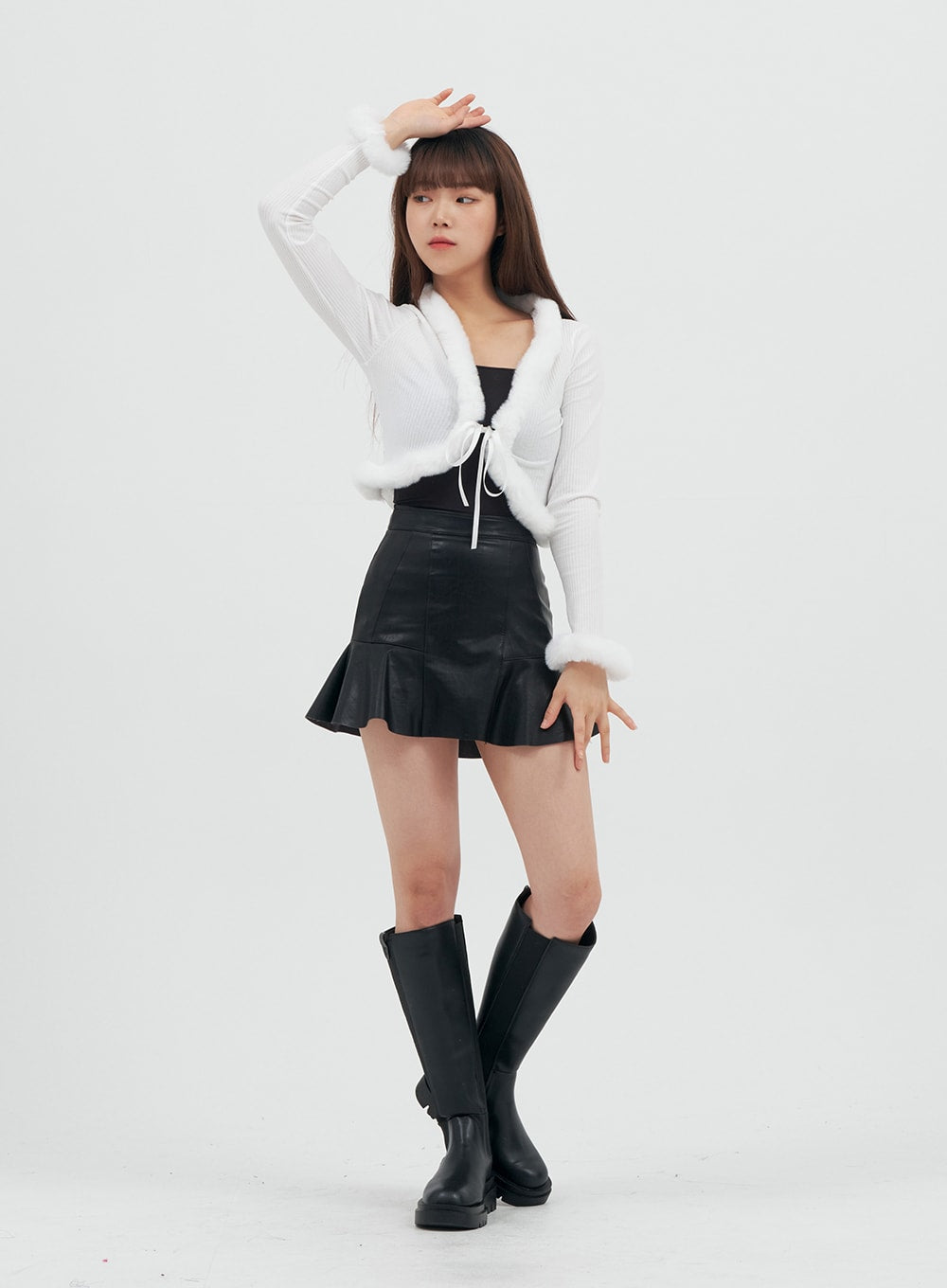 Faux Leather Flared Mini Skirt