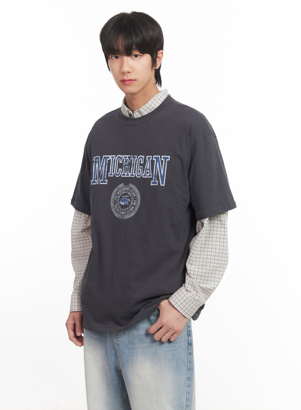 Men's Loose-Fit Checkered Collared Shirt IA510