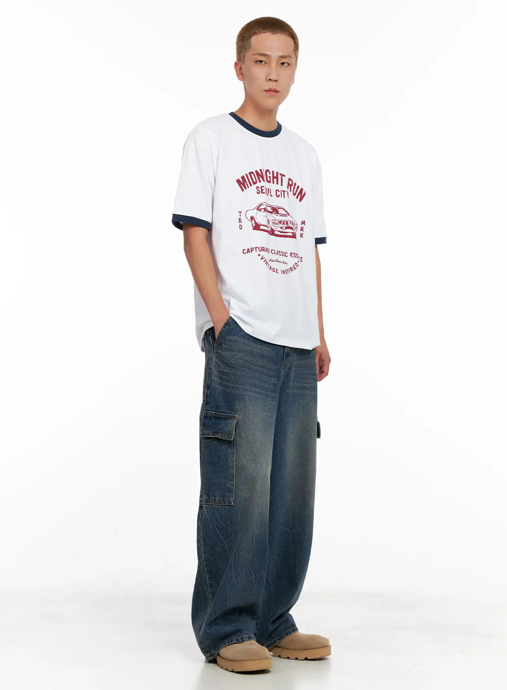 Men's Wide-Leg Cargo Denim Jeans IL518