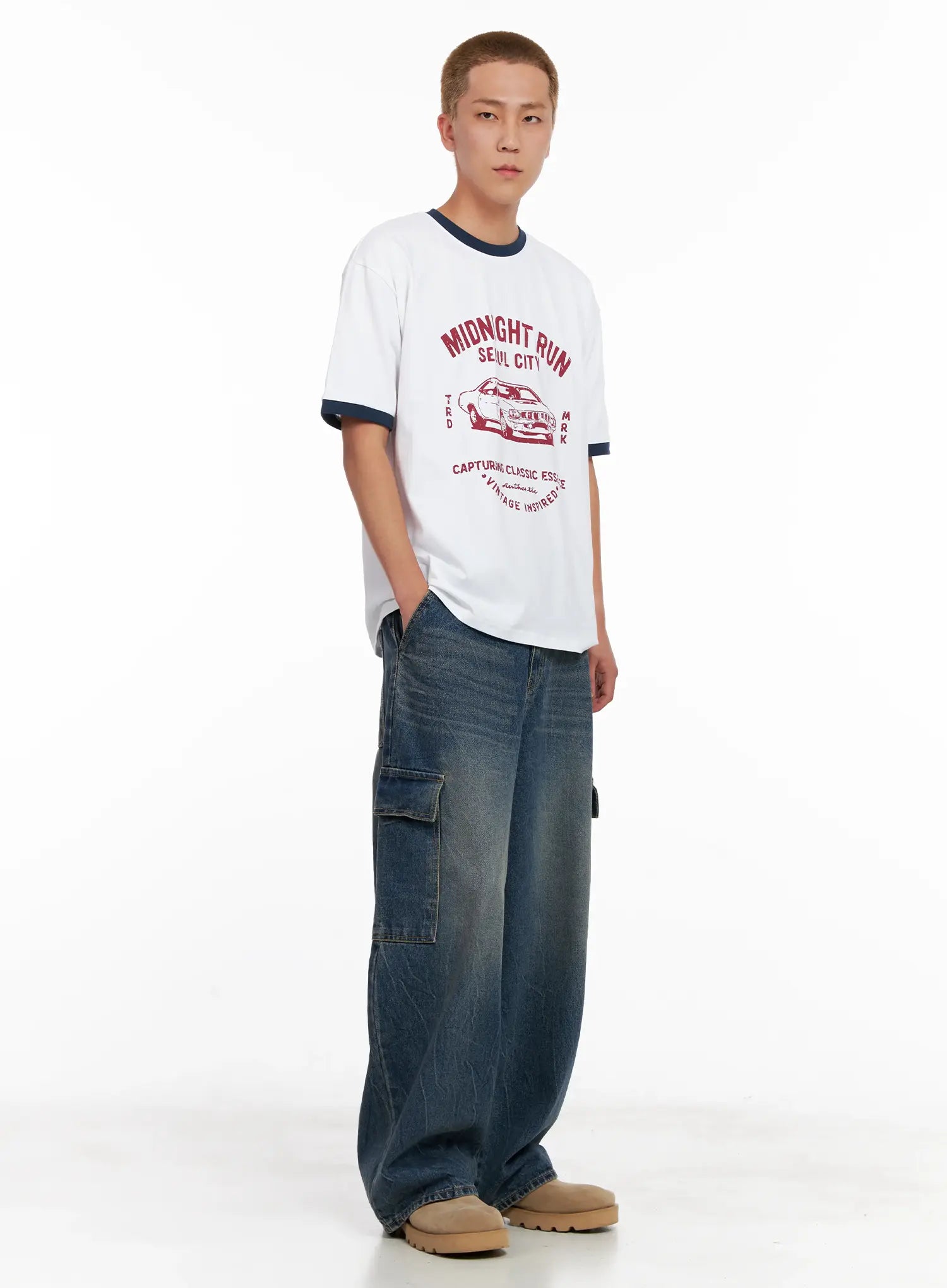 Men's Wide-Leg Cargo Denim Jeans IL518