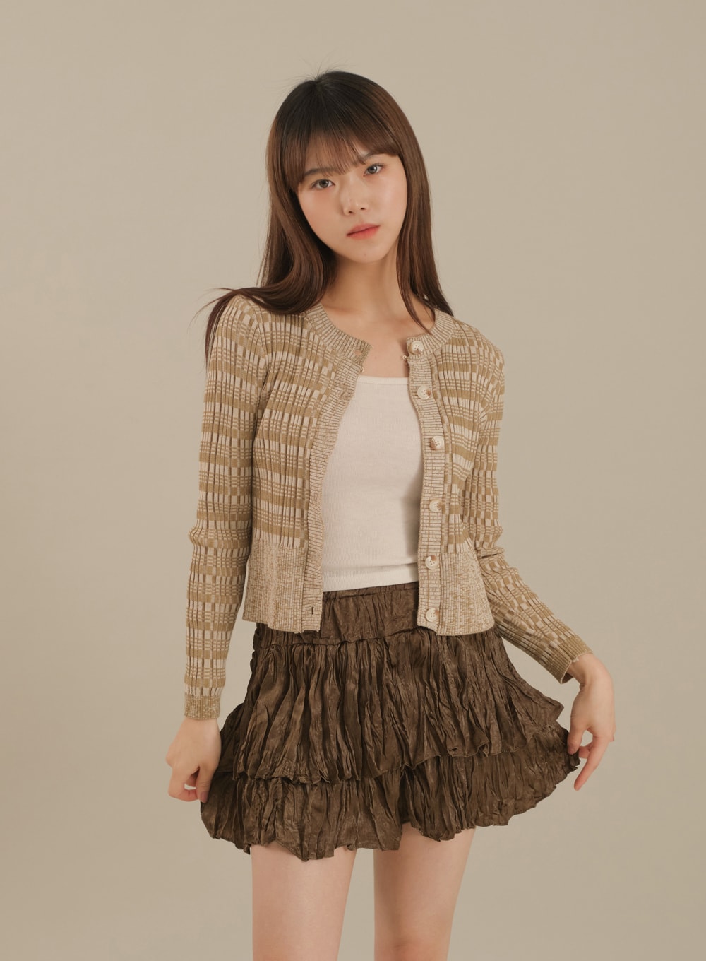 Mixed Check Cropped Cardigan J17