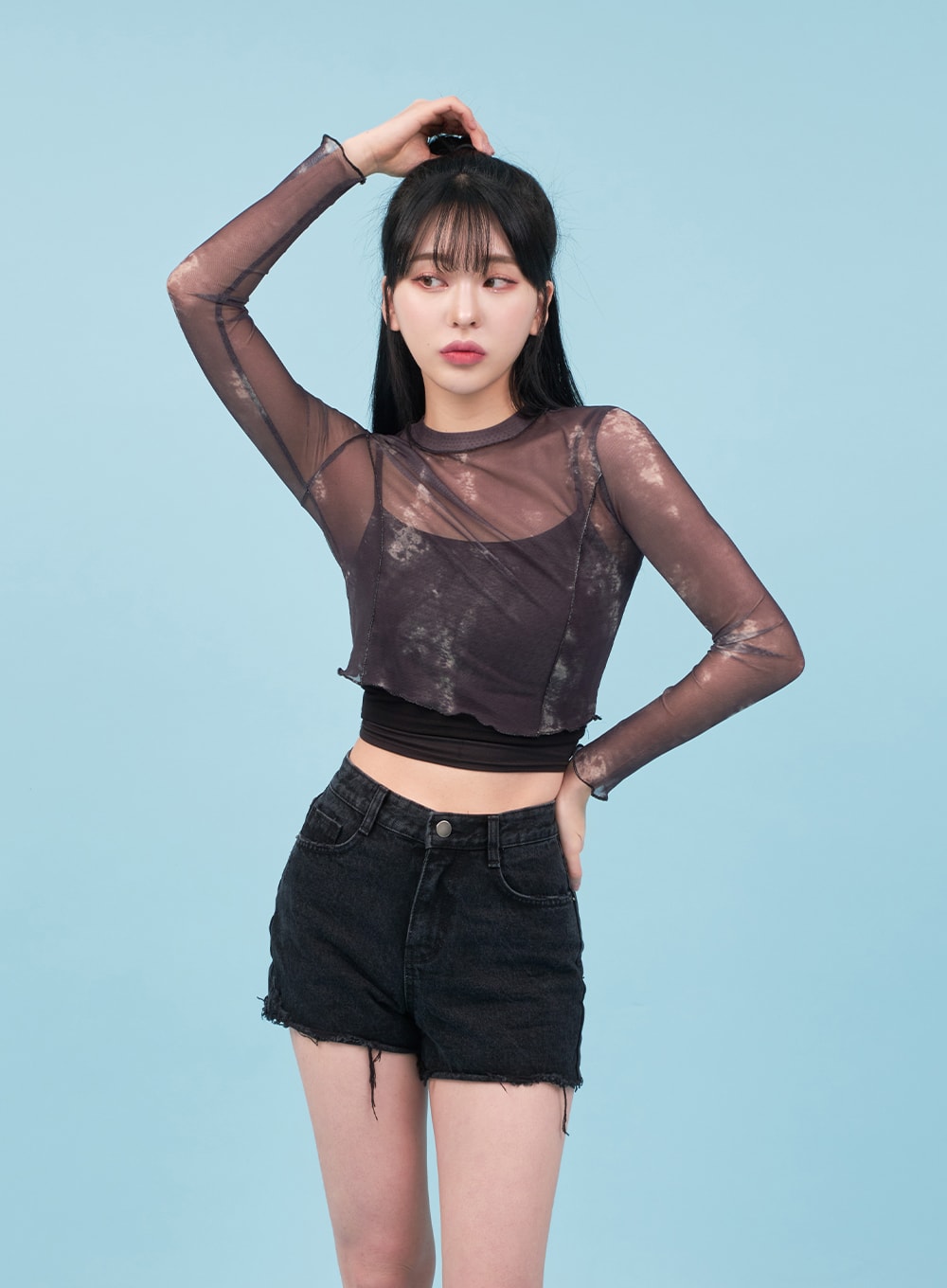 Tie-dye Sheer Cropped Long-sleeve Top CA07