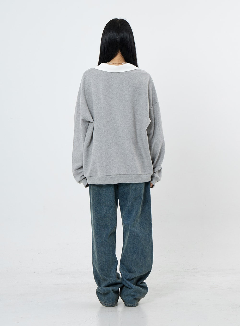 V-Neck Shirt Collar Oversize Sweatshirt OO13