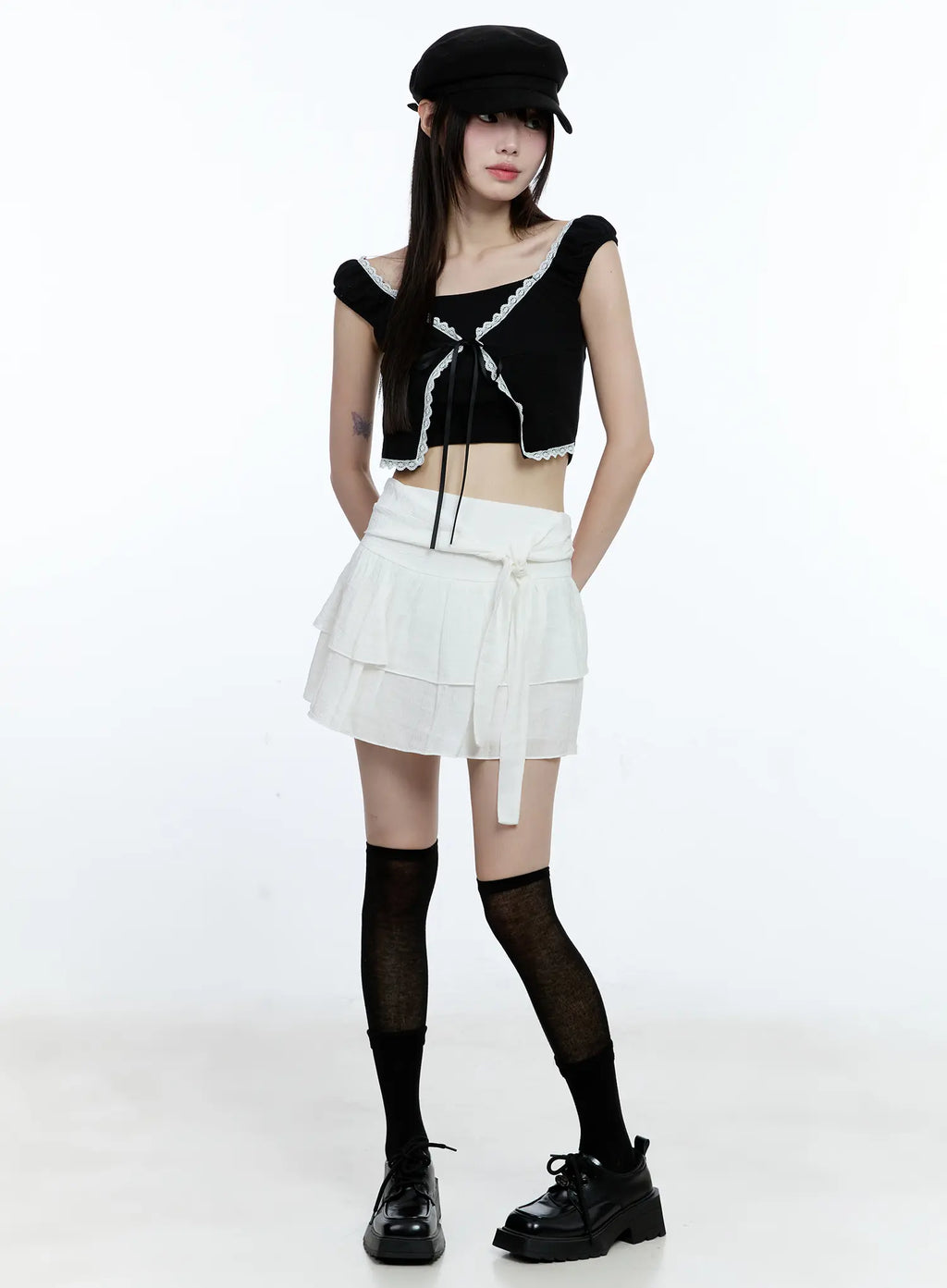 Layered Lace Short-Sleeve Cardigan CG511