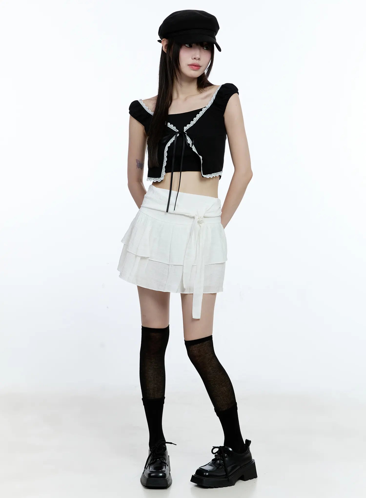 Layered Lace Short-Sleeve Cardigan CG511