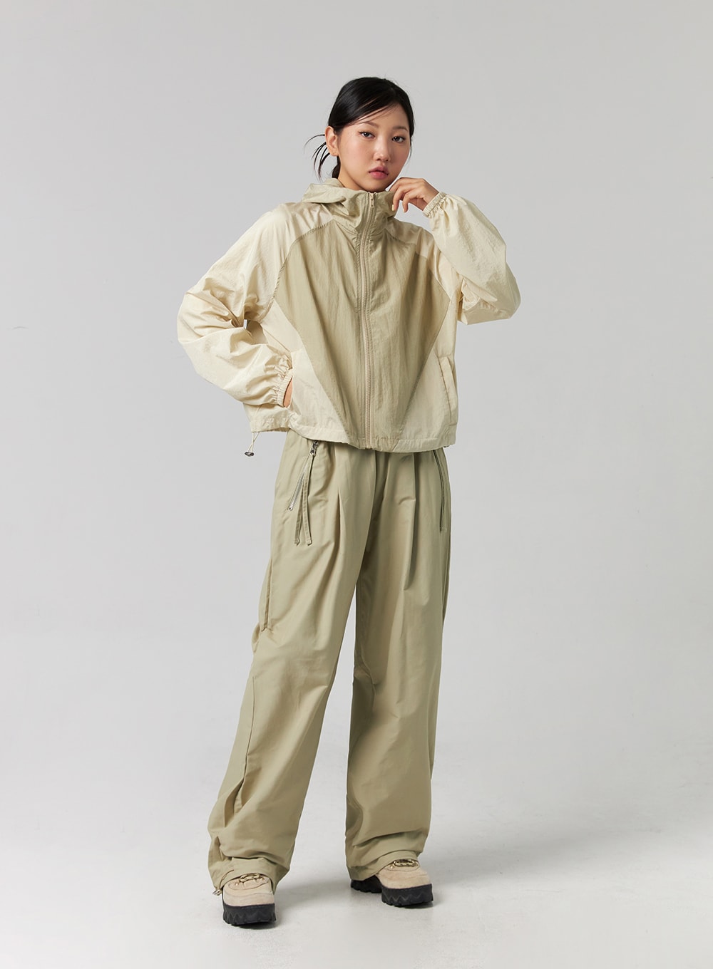 Elastic Waist Nylon Wide-Leg Pants CG329