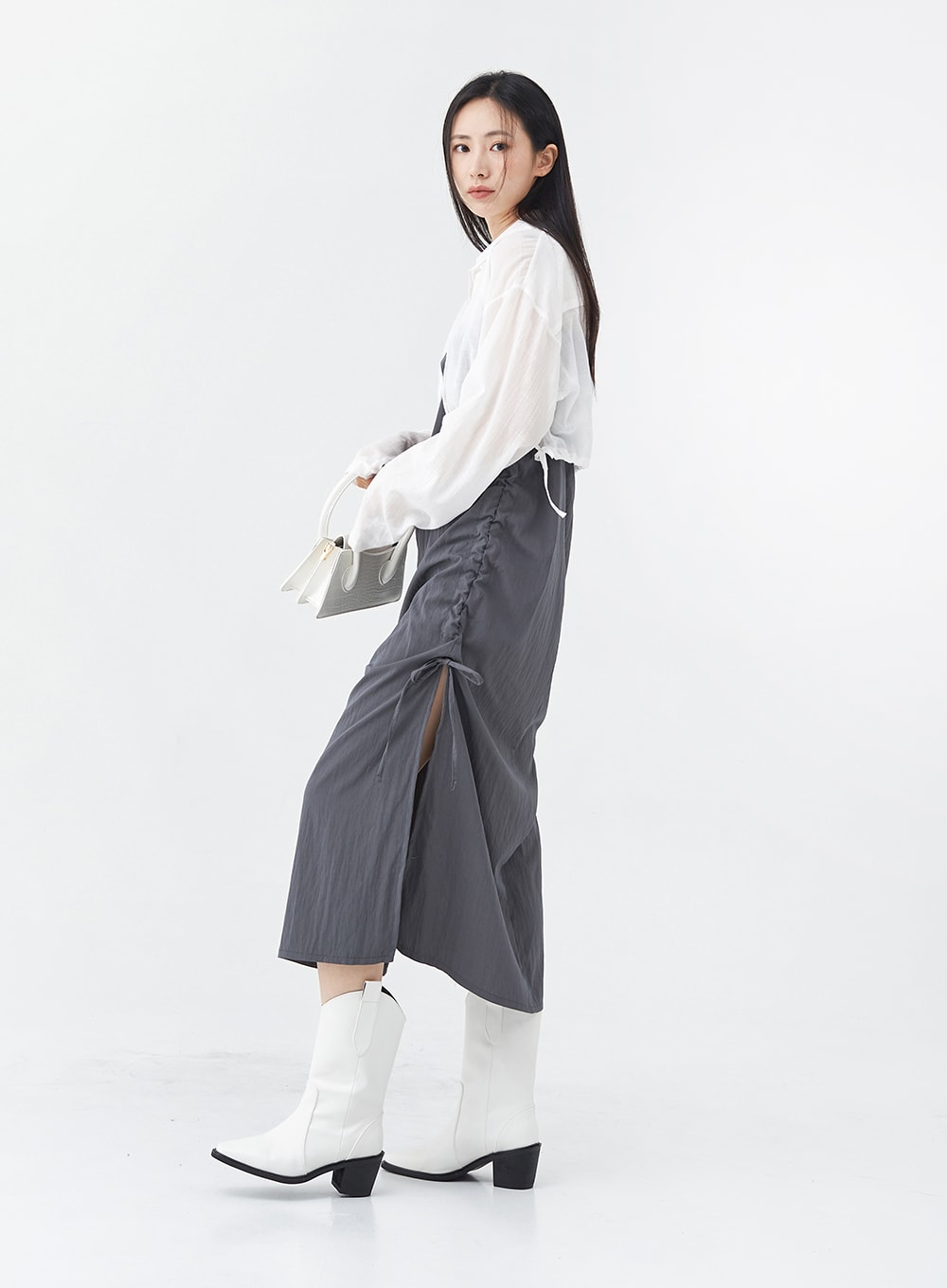 Side Shirring Sleeveless Strap Maxi Dress OG12