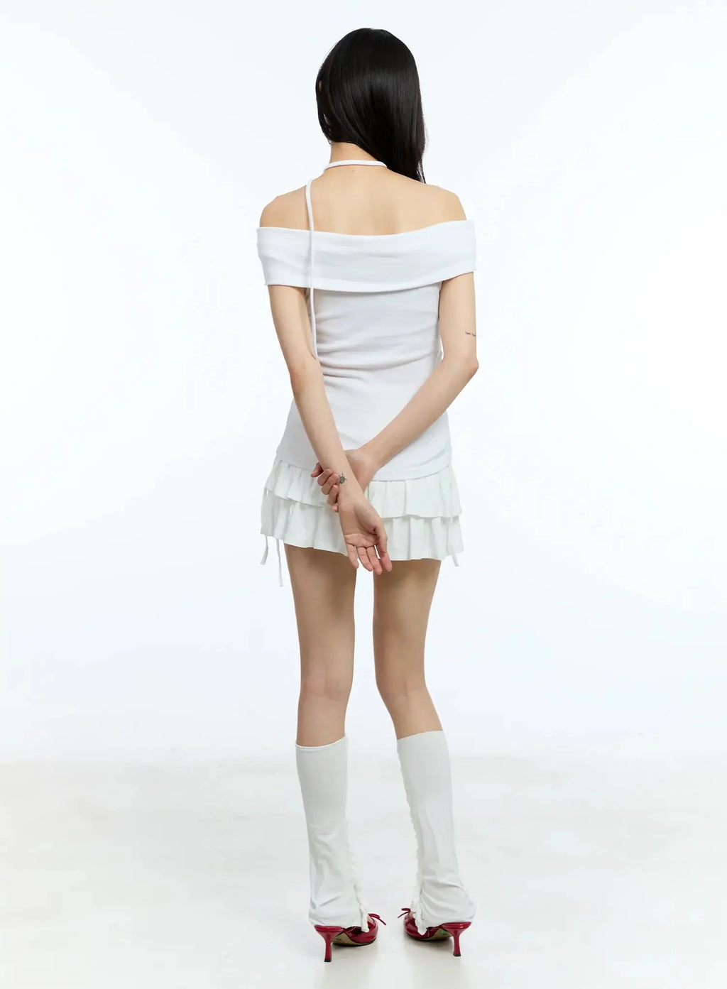 Ribbon Off-Shoulder Tee with Scarf Set IU524