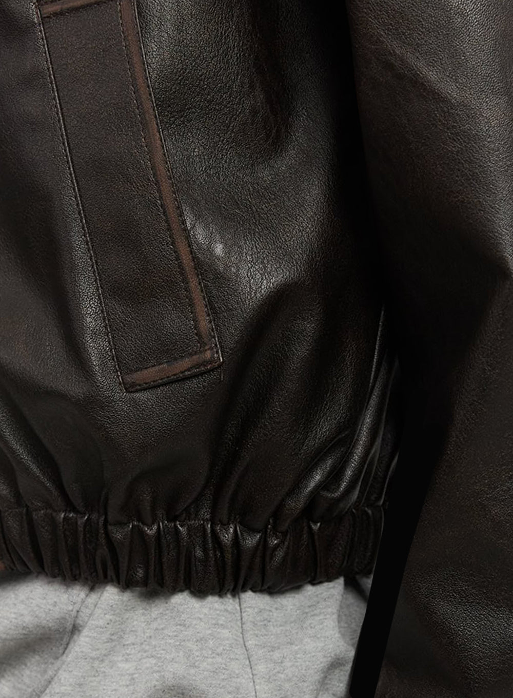 Men's Vintage Faux-Leather Collared Jacket IA510