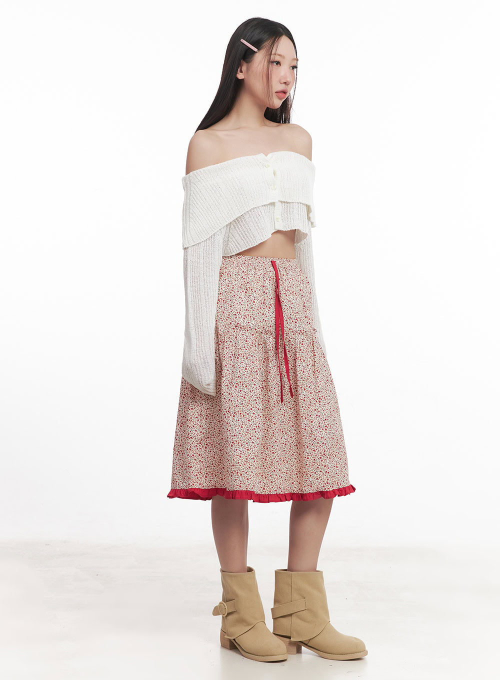 Picnic Floral Flare Midi Skirt IM528