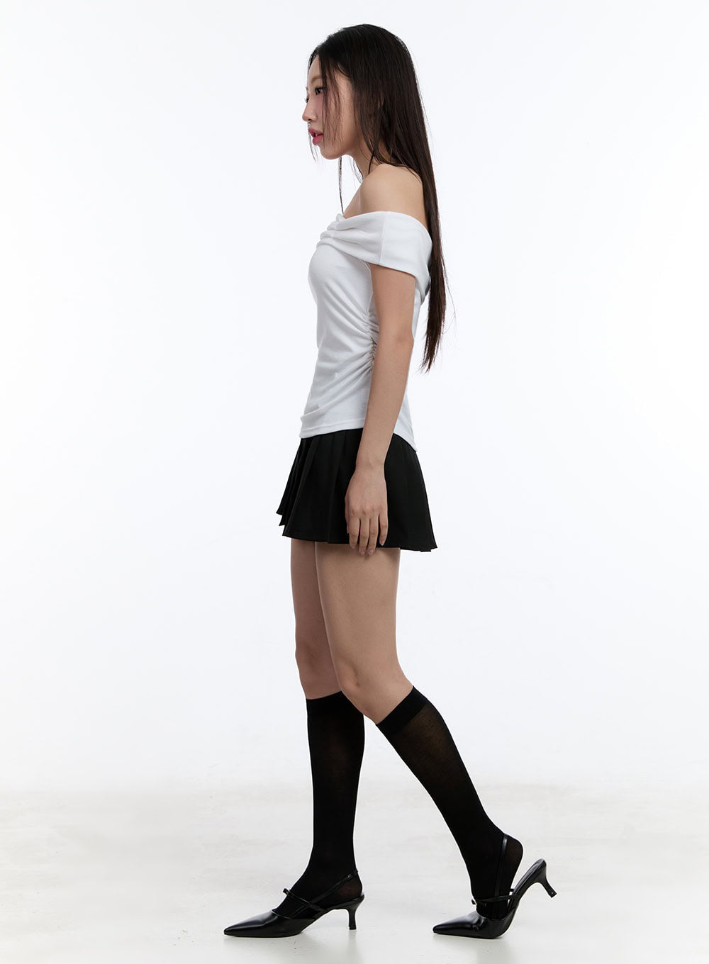 Ribbon Shirred Off-Shoulder Top IU503