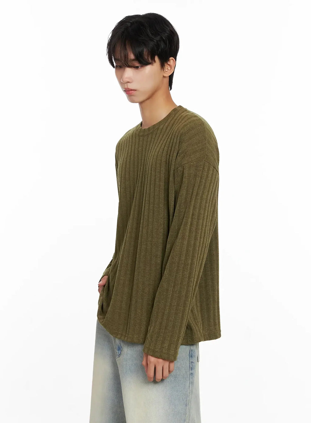 Men's Ribbed Knit Long Sleeve Shirt IO516
