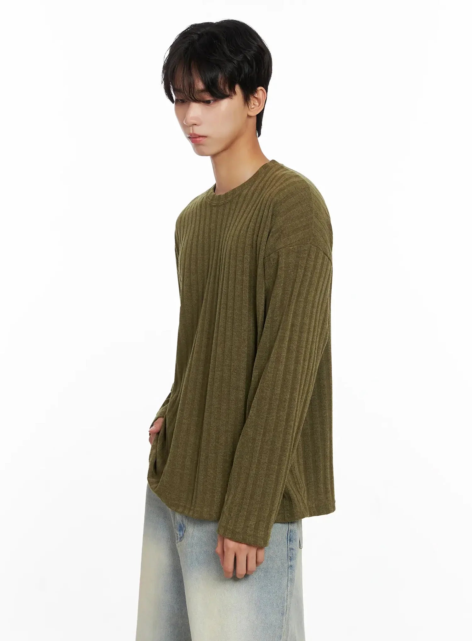 Men's Ribbed Knit Long Sleeve Shirt IO516