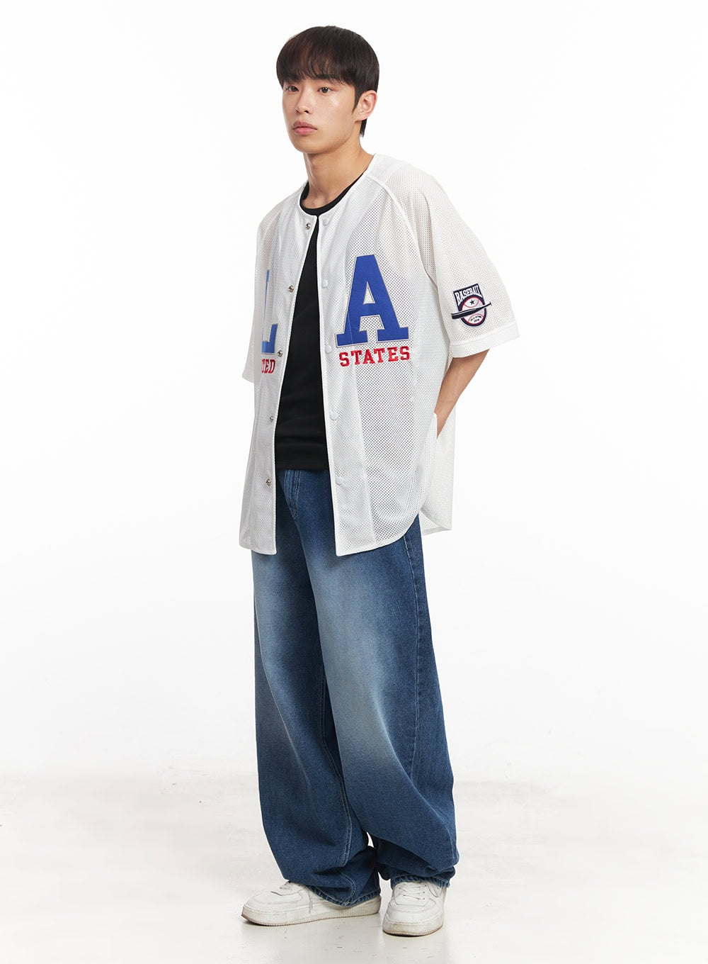 Men's Washed Balloon-Fit Jeans (Blue) IA521