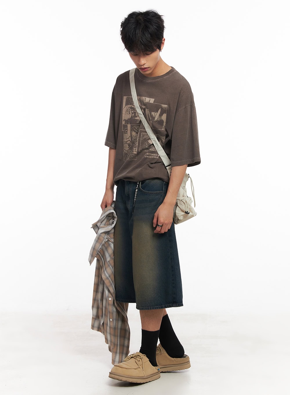 Men's Washed Relaxed-Fit Jorts (Dark blue) IY508