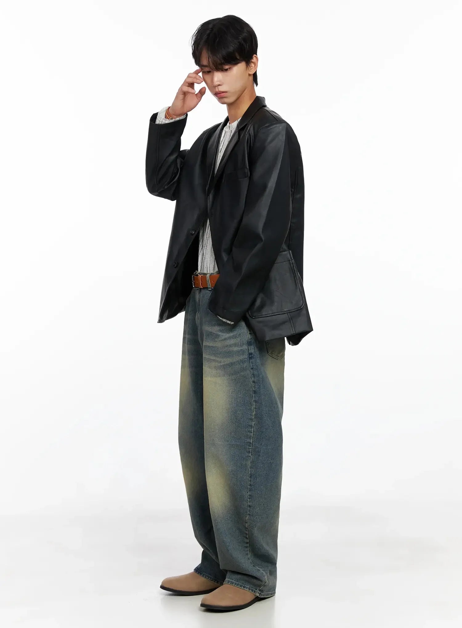 Men's Classic Blue Washed Wide-Leg Jeans IO516