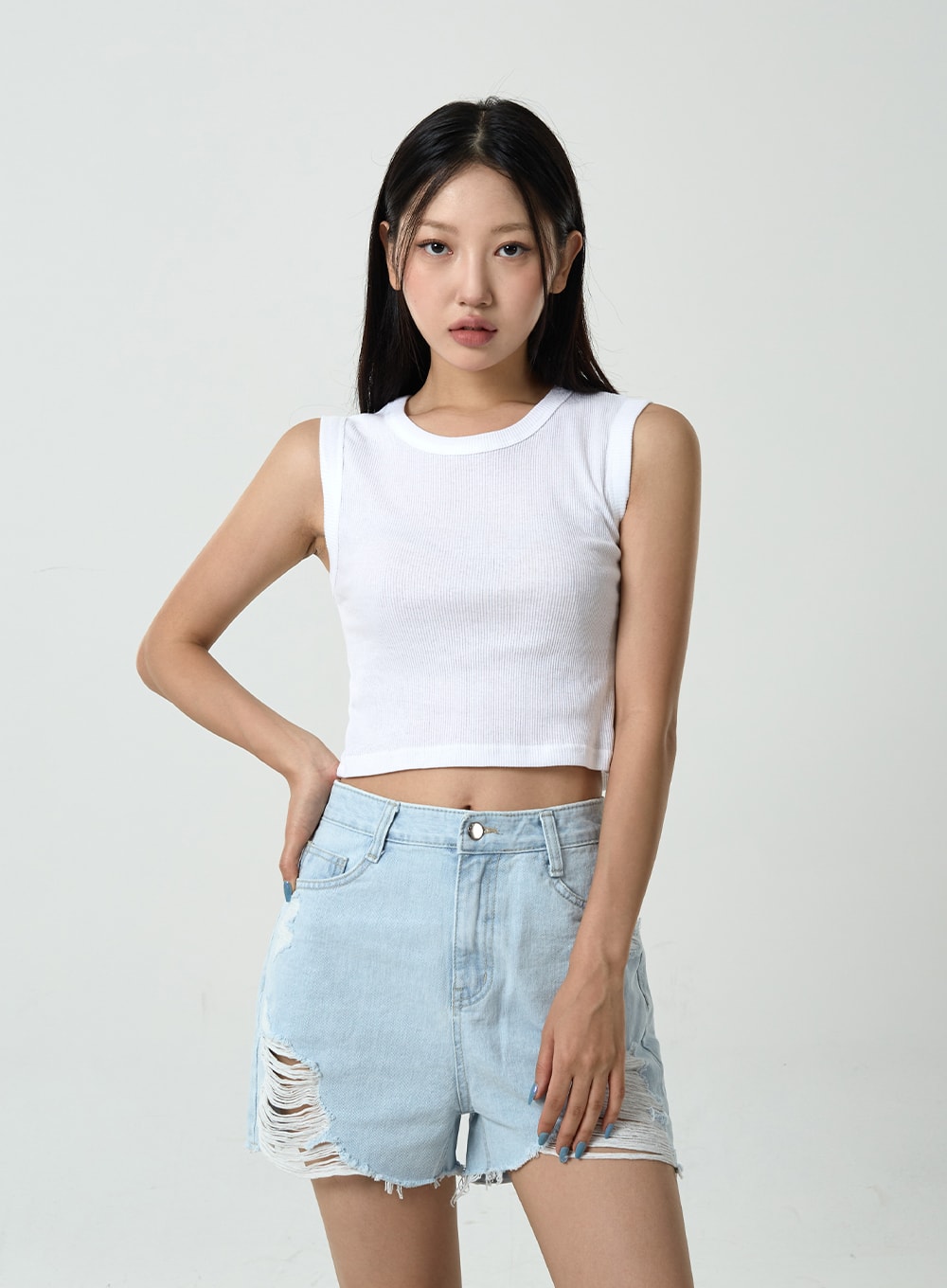 Basic Ribbed Cropped Tank Top CU13