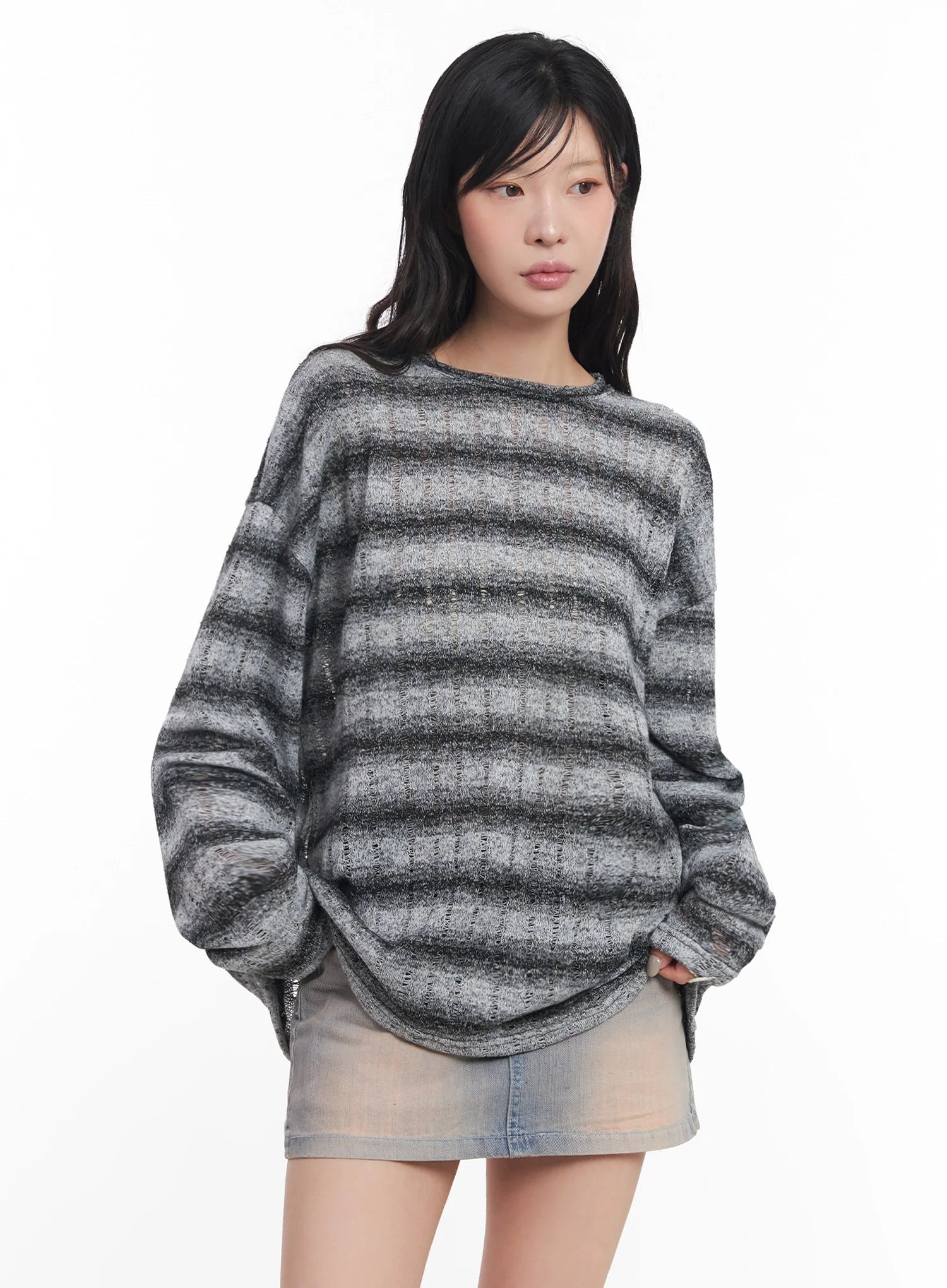 Striped Knit Long-Sleeve Pullover IC503