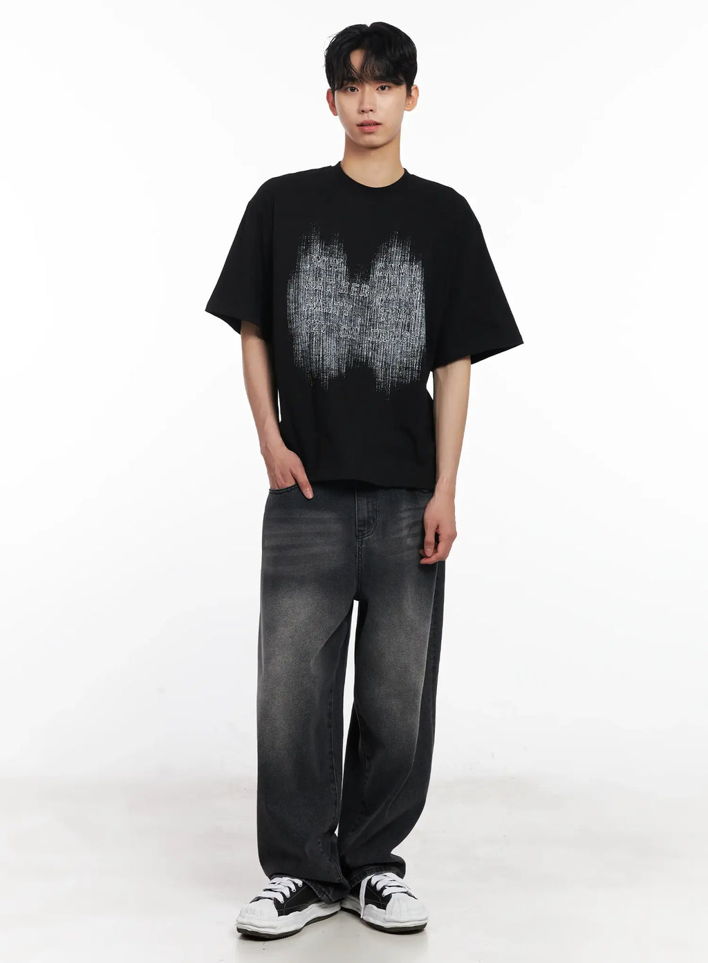 Men's Washed Wide-Leg Jeans IU526