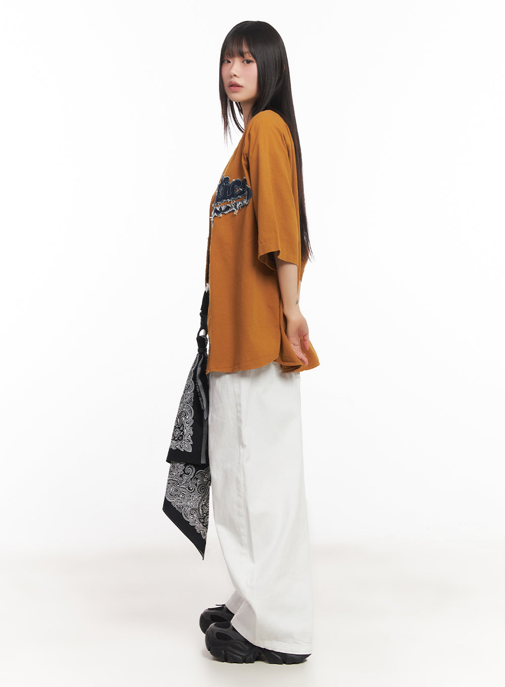 Oversized Patchwork Button-Up Shirt IA528