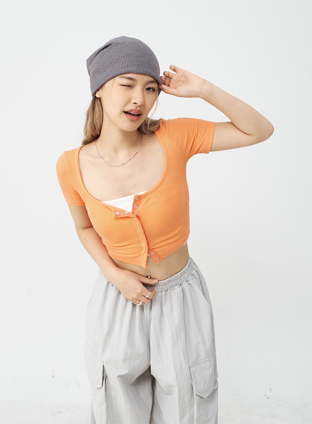 Drawstring Hem Long Wide Cargo Pants CJ21