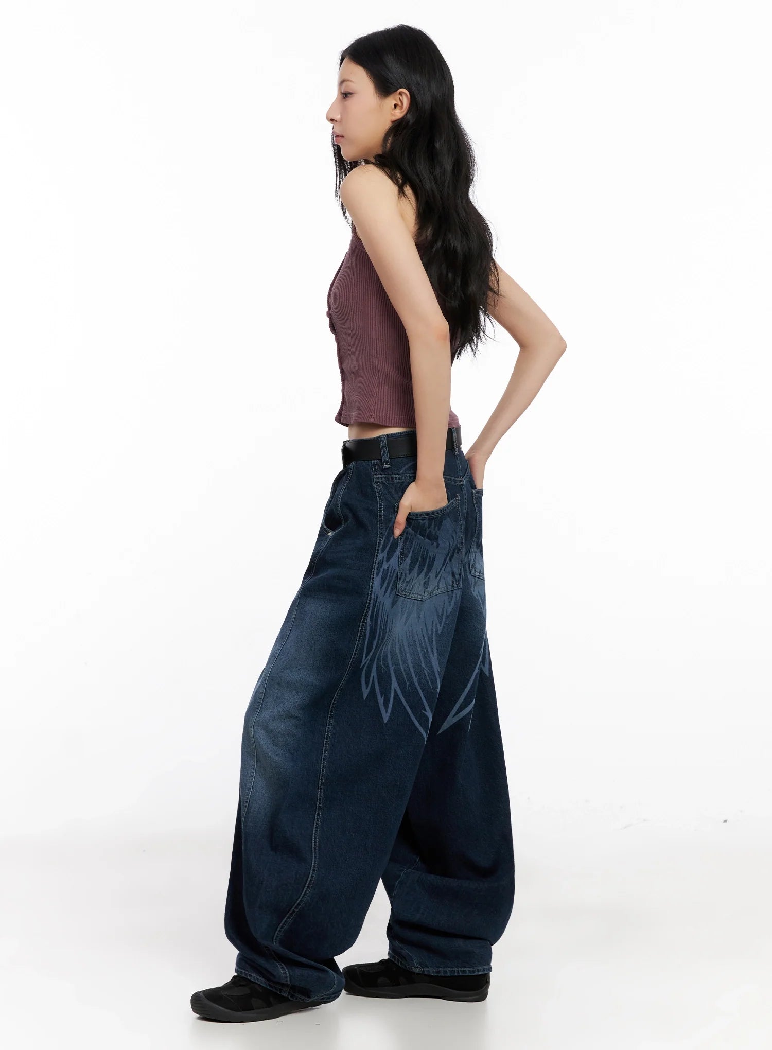 Sohee Angel Wing Print Wide-Leg Jeans IG508