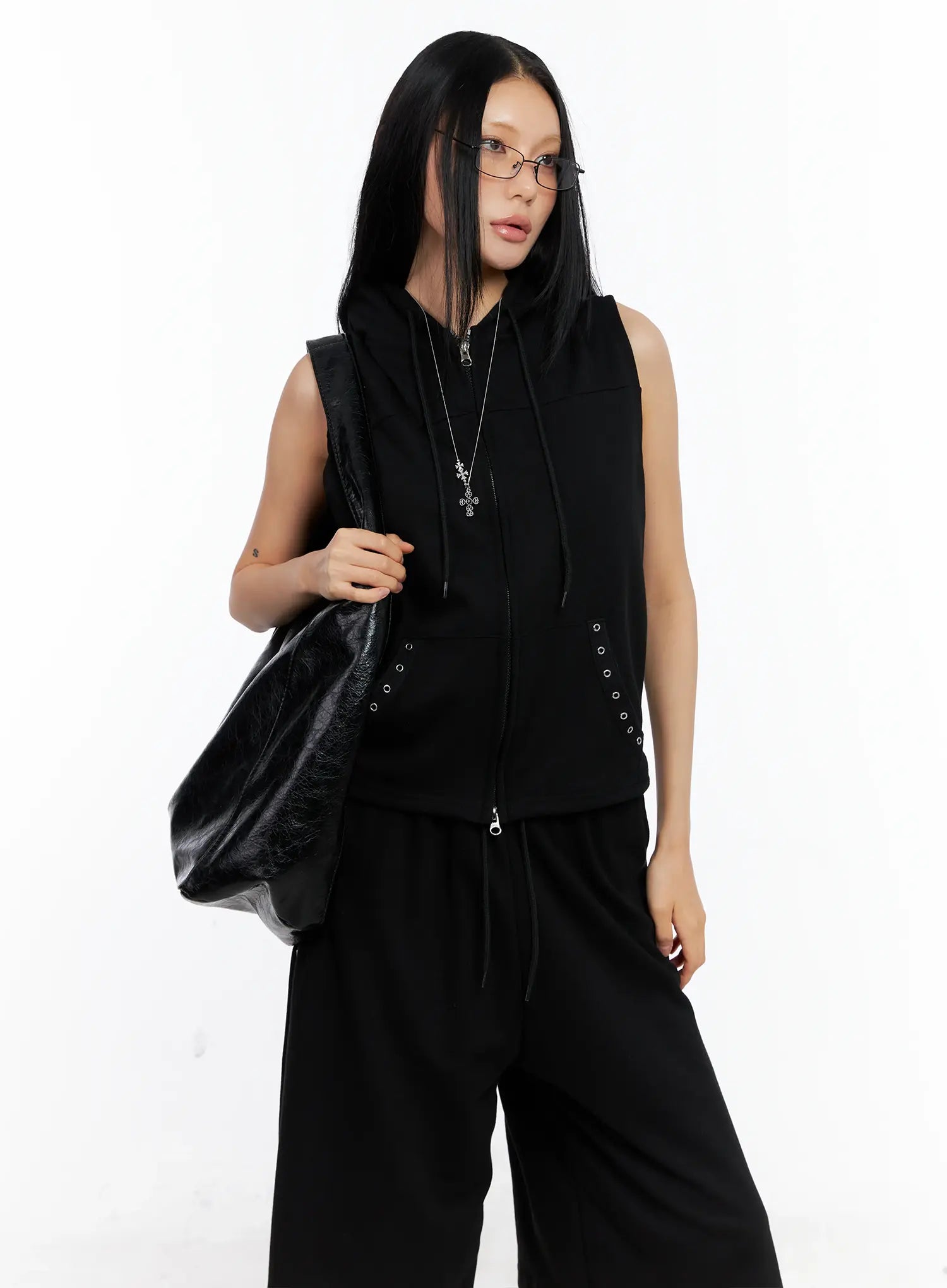 Eyelet Hooded Vest Zip-Up CL529