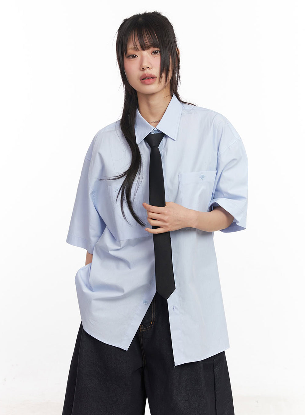 Cotton Collared Oversize Shirt IY529