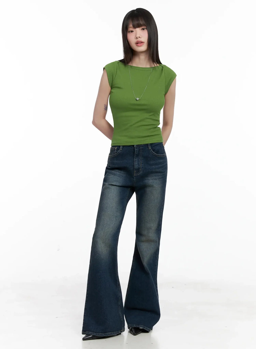 Green Ribbed Knit Top IL531