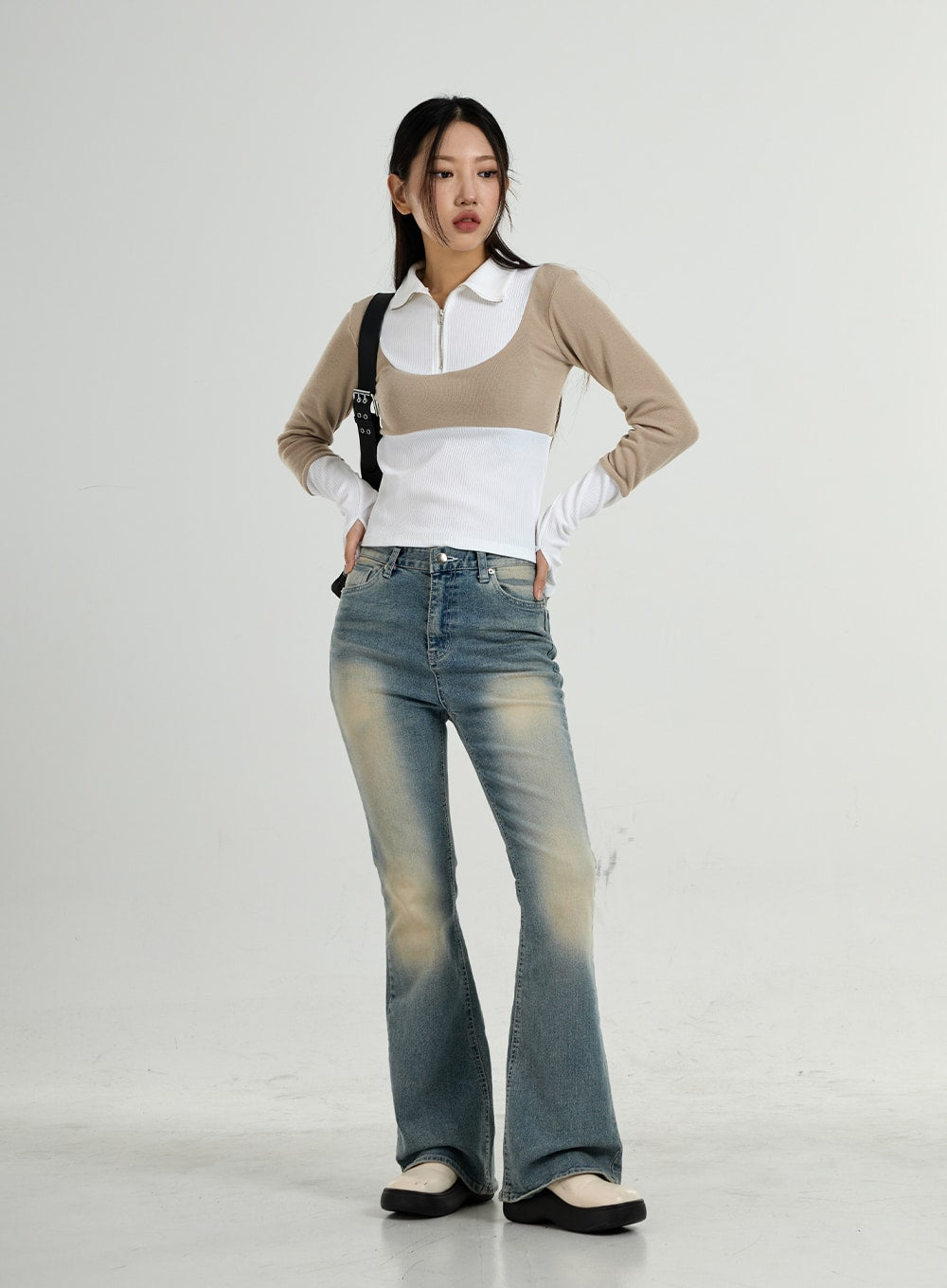 Faux Leather Trench Coat And Belt Ribbon Set CO26