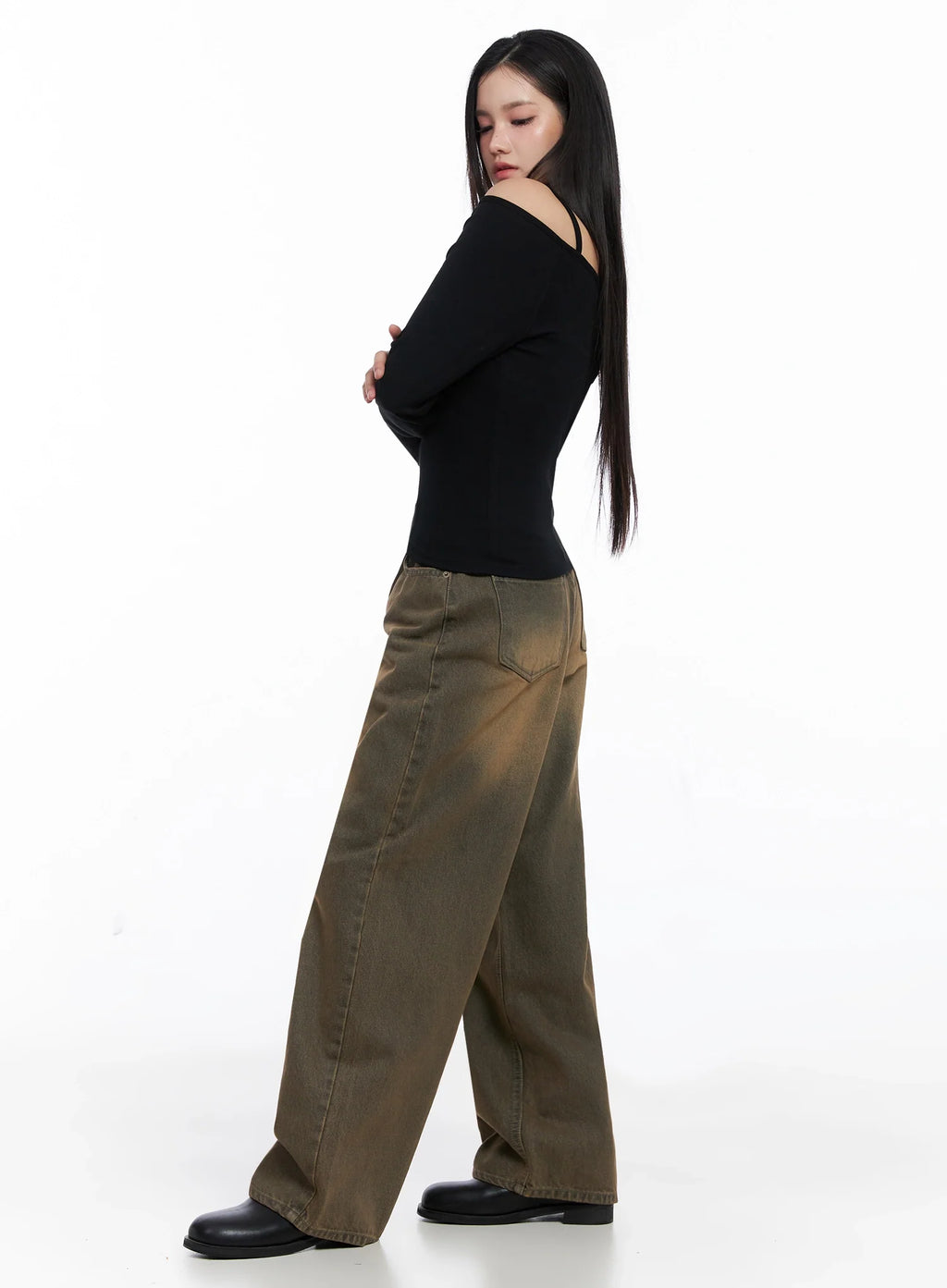 STR Mirren Brown Washed Baggy Jeans IS525