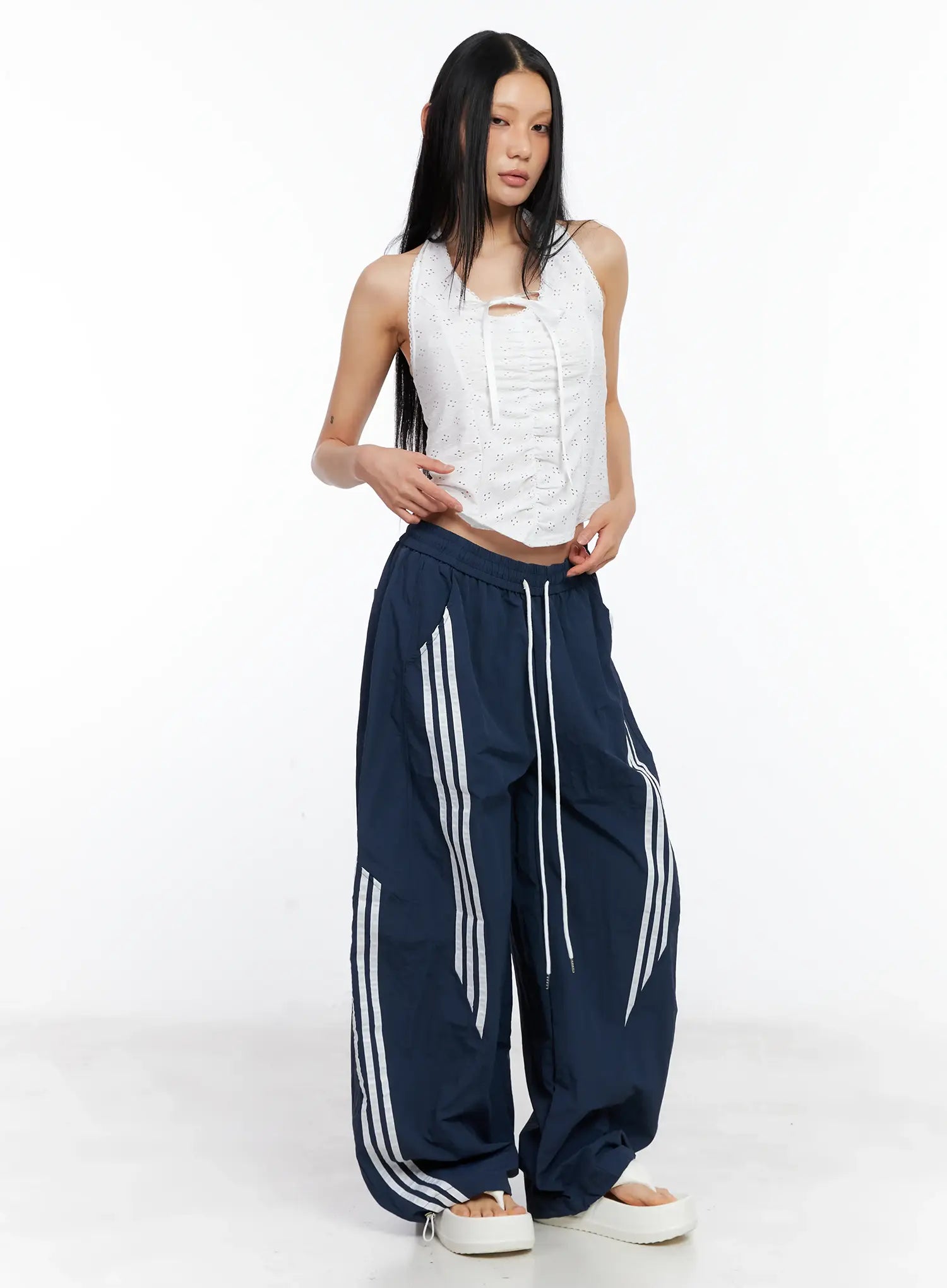 Wide-Leg Drawstring Track Pants CL529