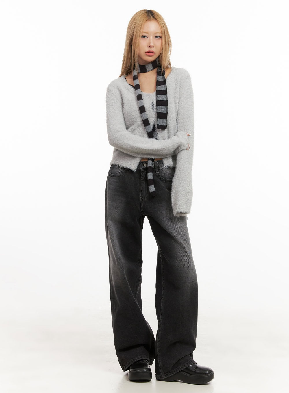 Striped Lace-Trim Cami & Scarf Set CJ507