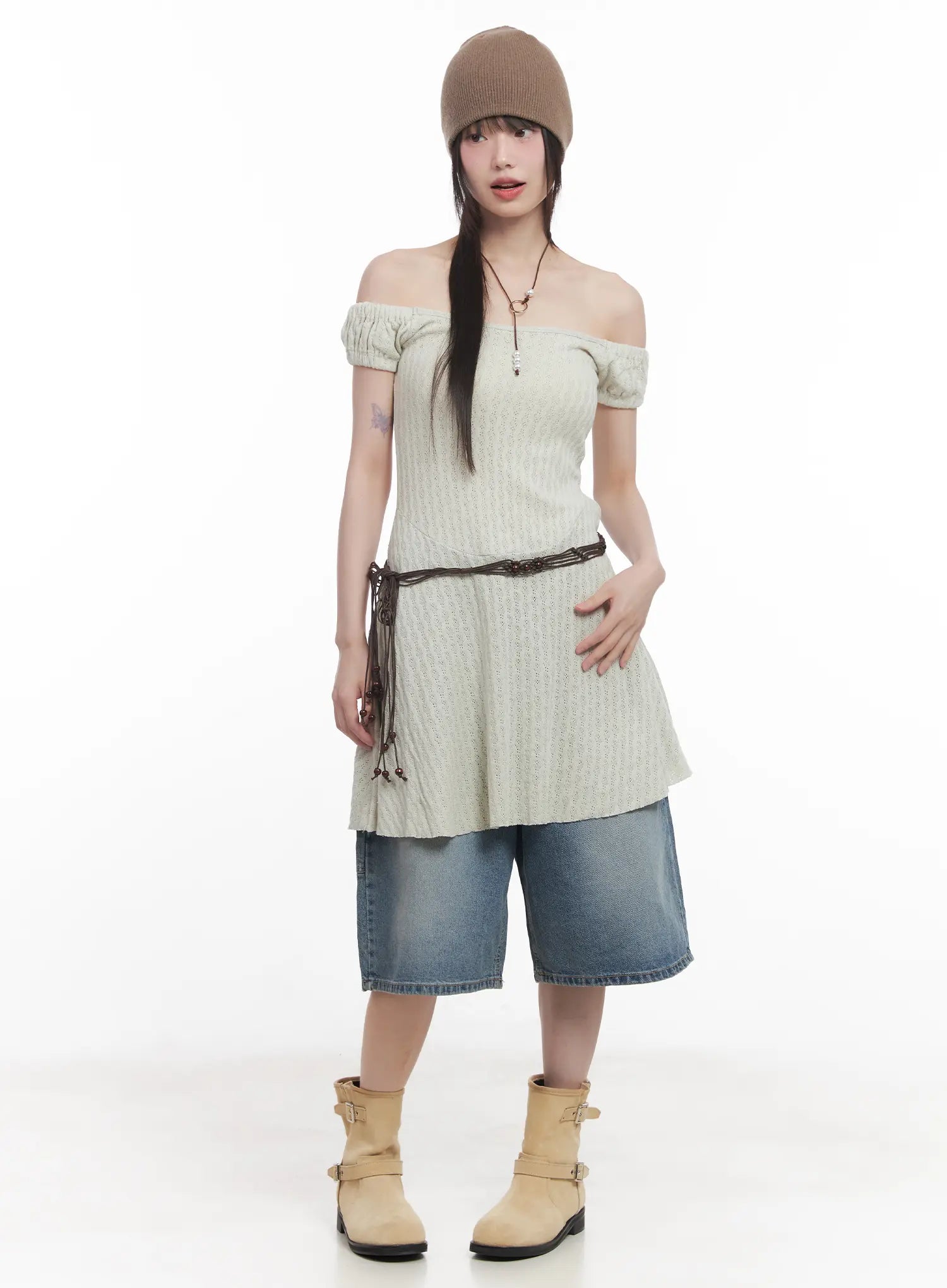 Off-Shoulder Flared Midi Dress CU518