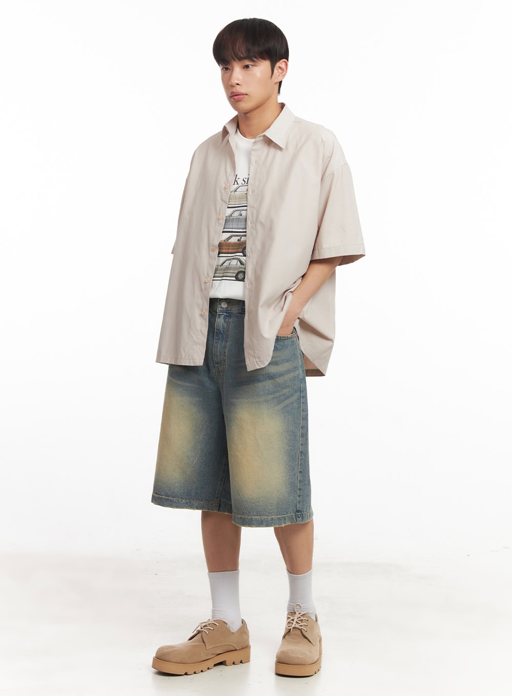 Men's Washed Wide-Fit Jorts IA518